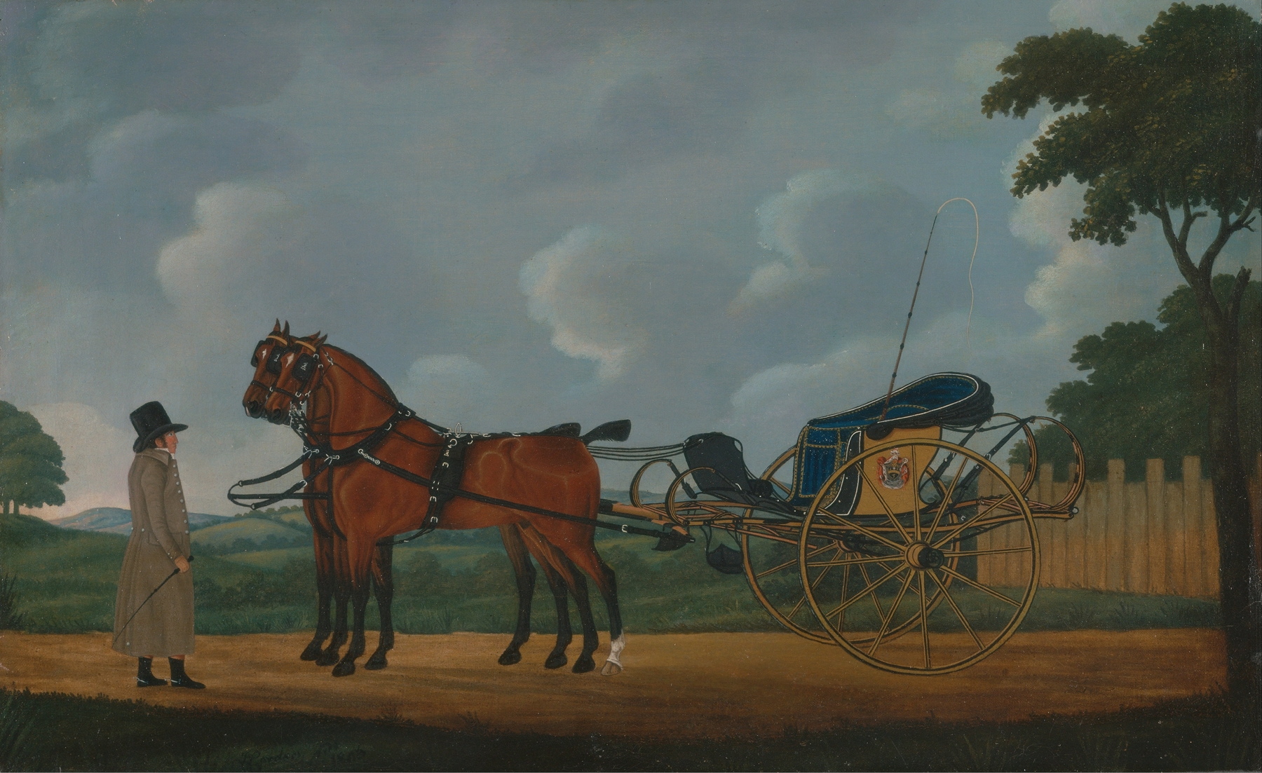 Portrait of a gentleman with horses in a curricle, oil on canvas by John Cordrey