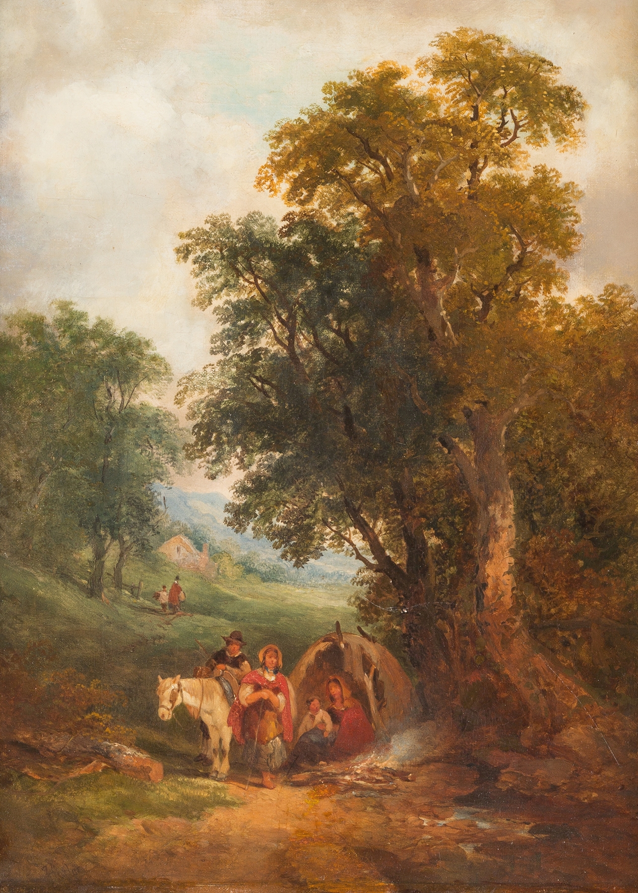 Landscape with people resting, oil painting by Joseph Horlor