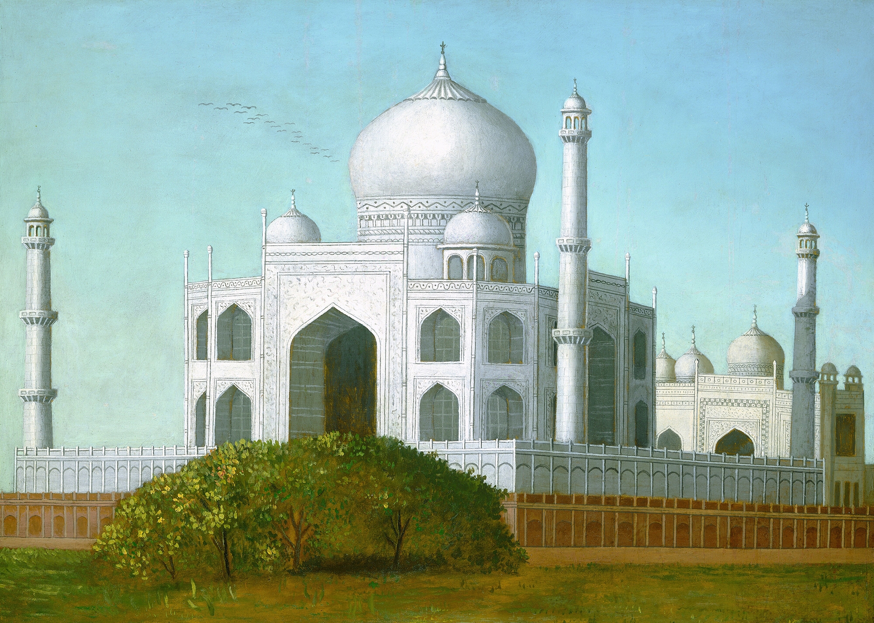Oil painting of the Taj Mahal by Erastus Salisbury Field, showcasing its dome and intricate details.