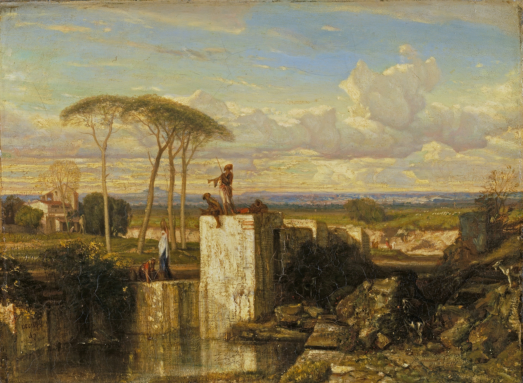 A Well in the East by Alexandre-Gabriel Decamps, oil on canvas depicting a tranquil landscape with a well.