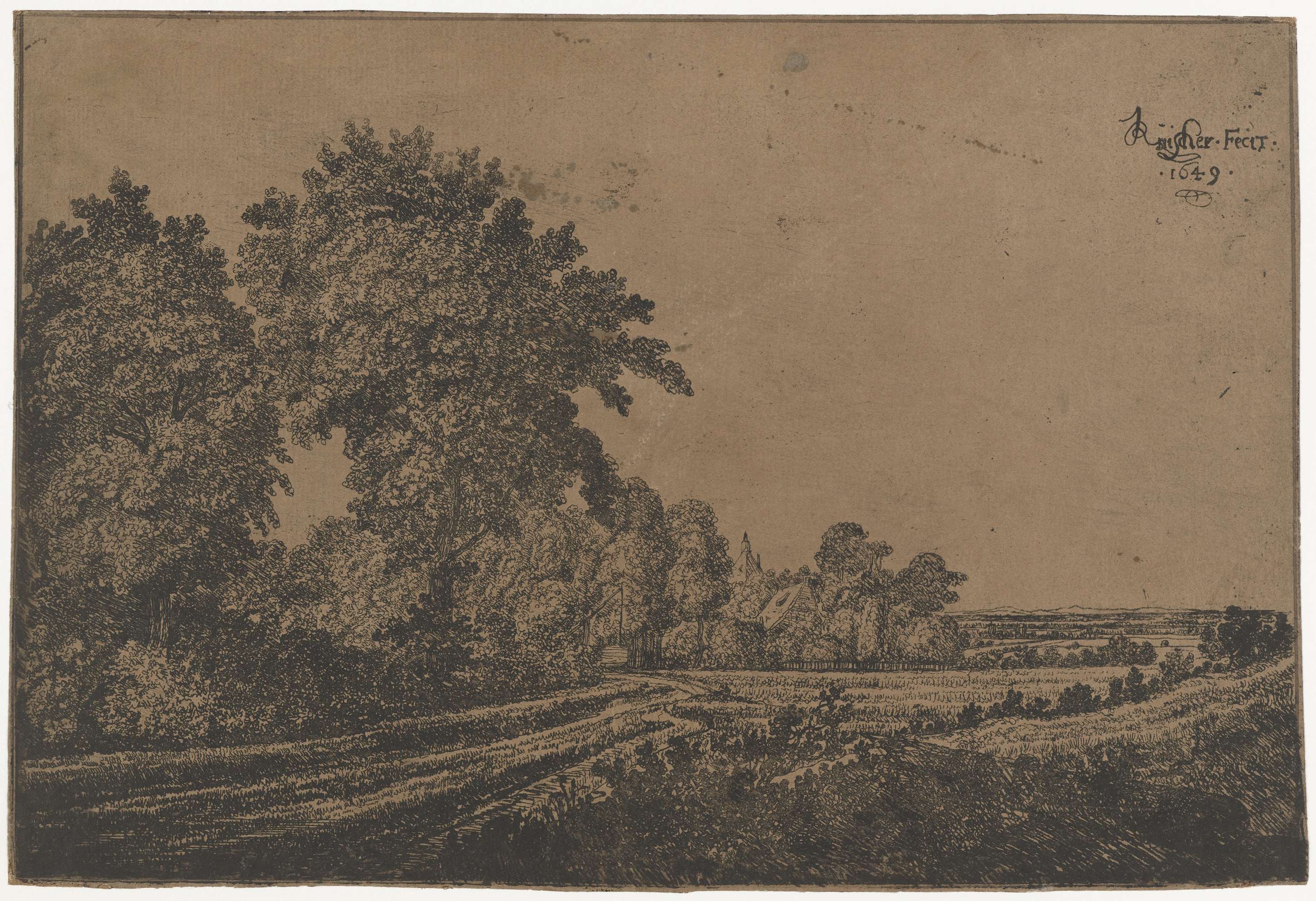 Etching by Jan Ruyscher depicting a winding path through trees