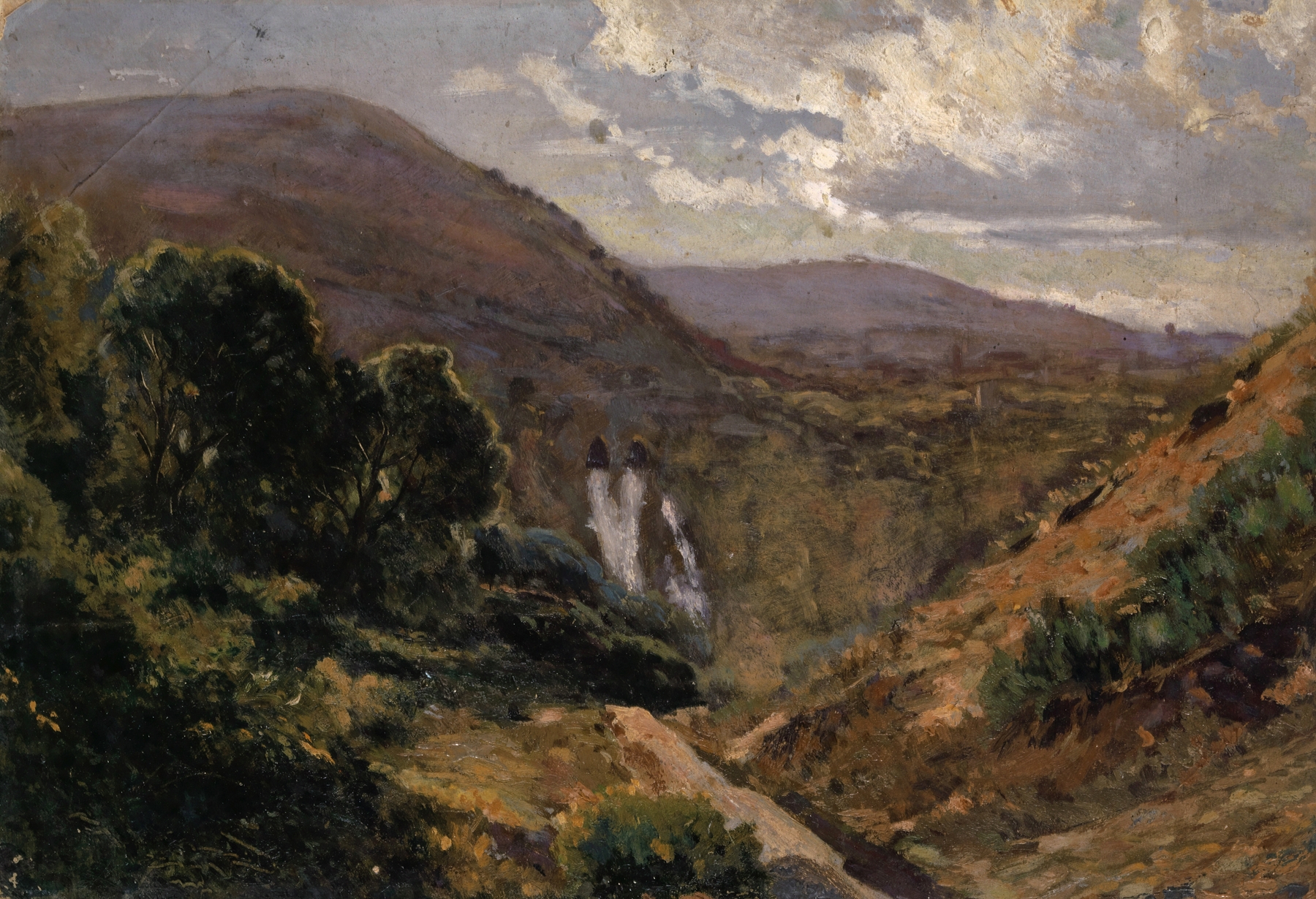 Southern Mountain Valley with Waterfall, oil on canvas by Unknown Artist