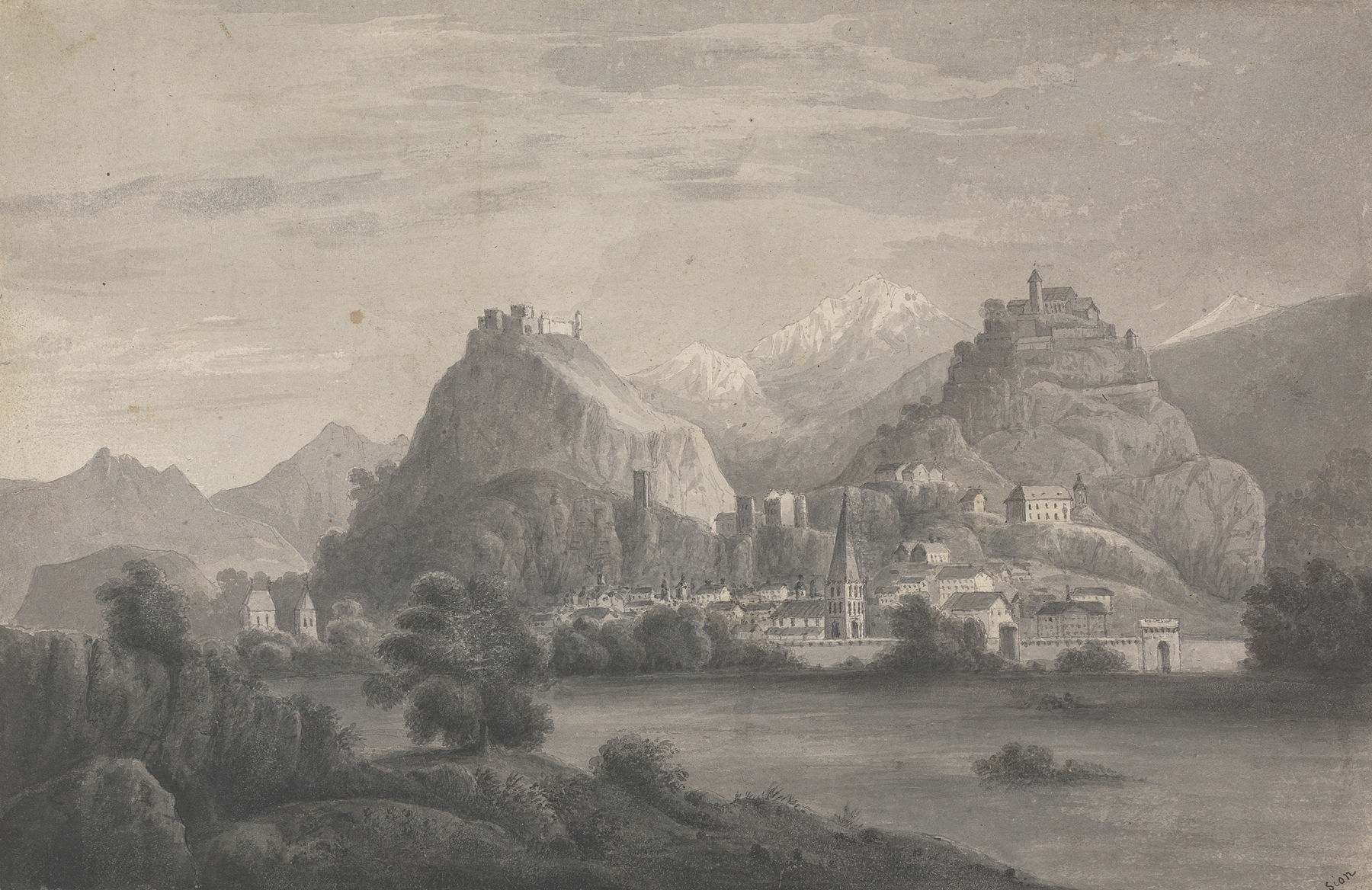 Landscape of Sion by Isaac Weld, oil painting featuring ruins and nature.