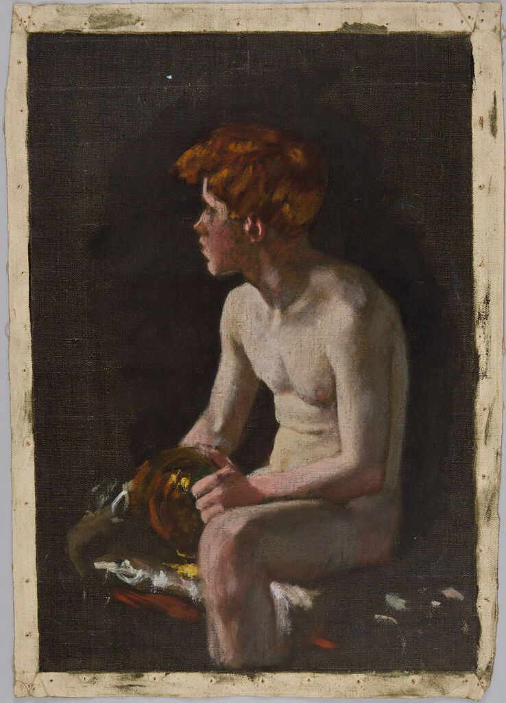Portrait of a seated young man turned away, oil on canvas by Denman Waldo Ross