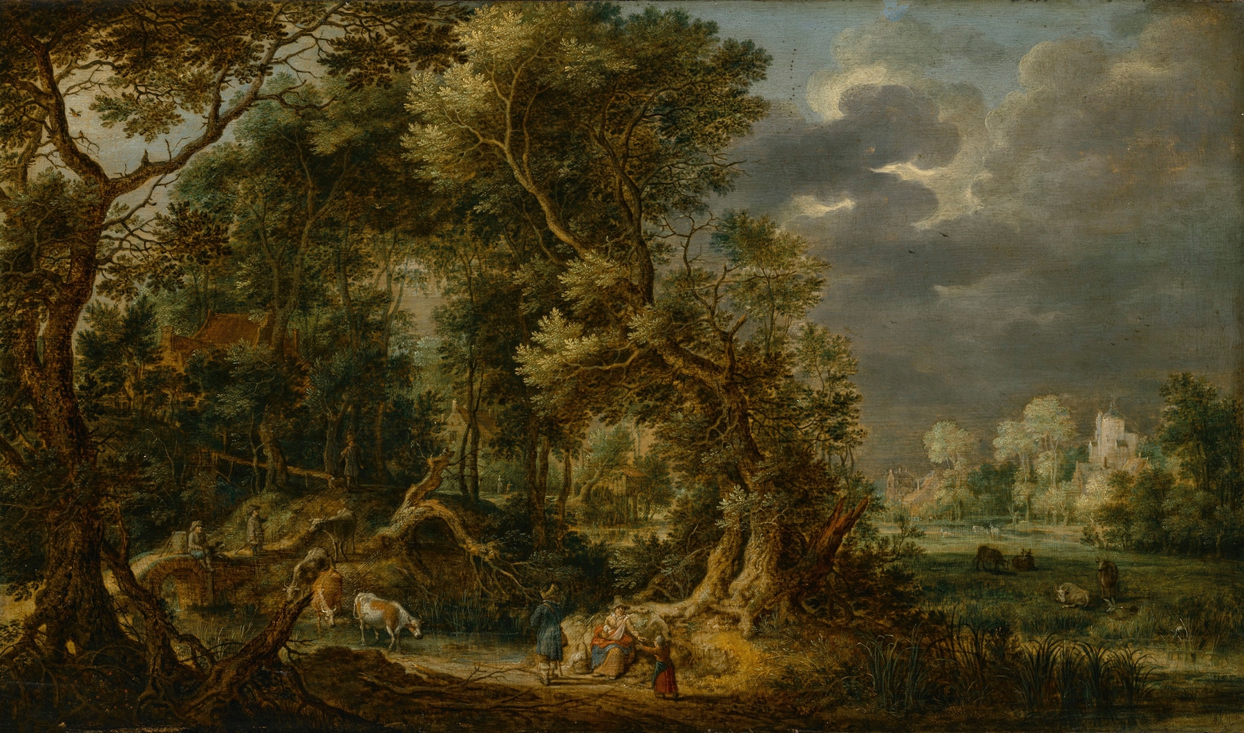 A wooded river landscape by Gillis Claesz. de Hondecoeter, oil on canvas