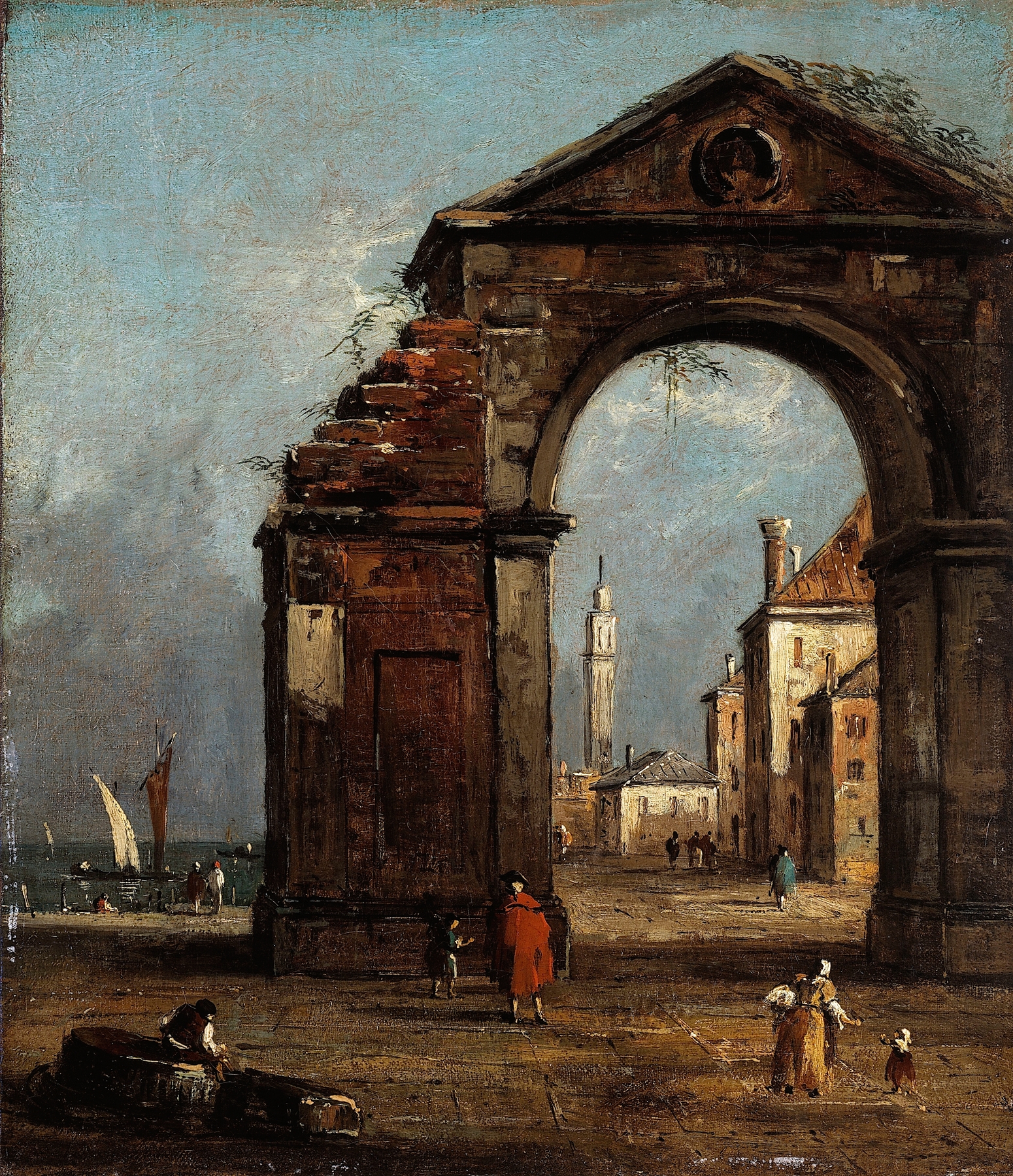 Rococo landscape with ruins and a serene lagoon by Francesco Guardi