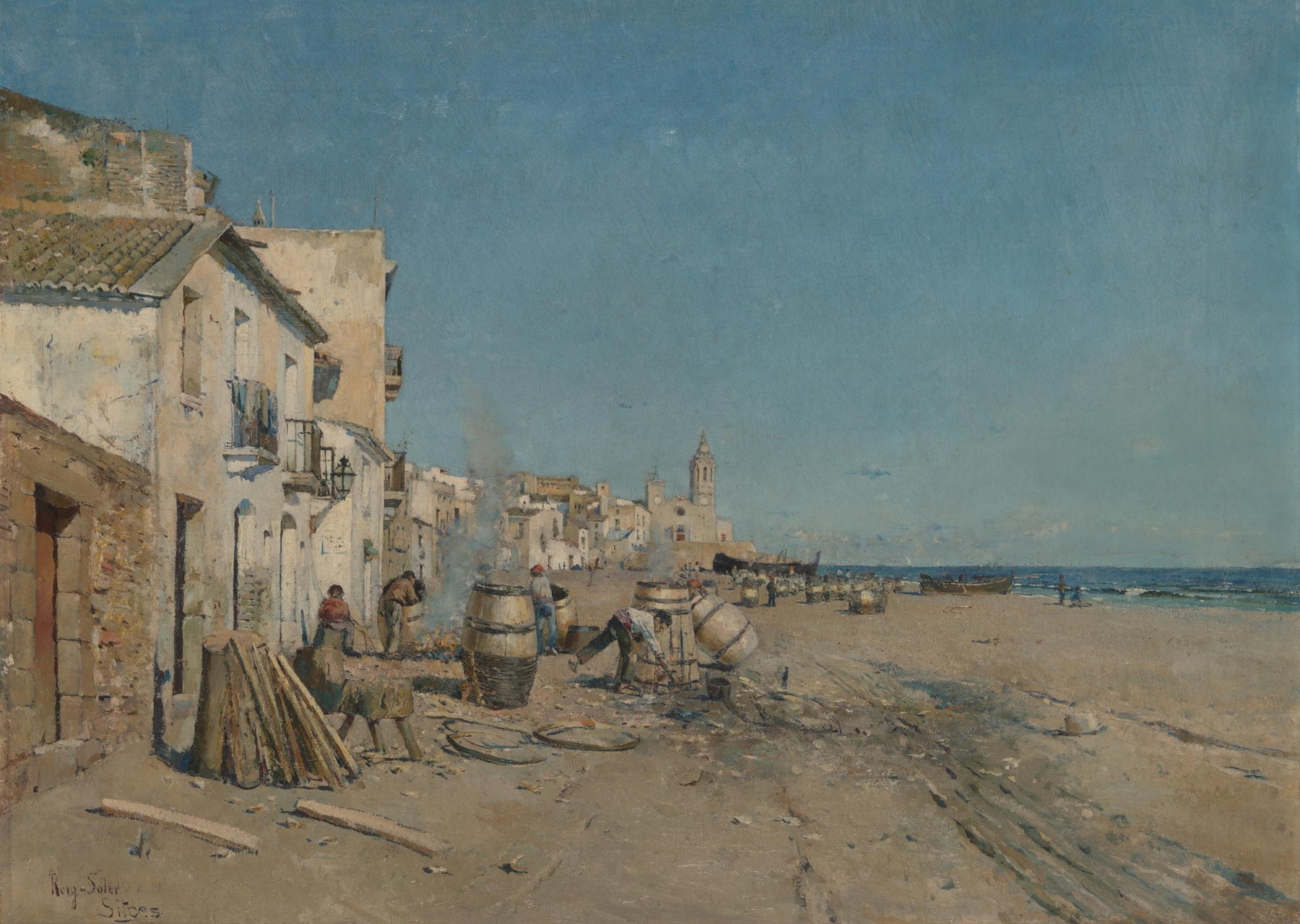 Coastal landscape with gentle waves, oil on canvas by Joan Roig i Soler