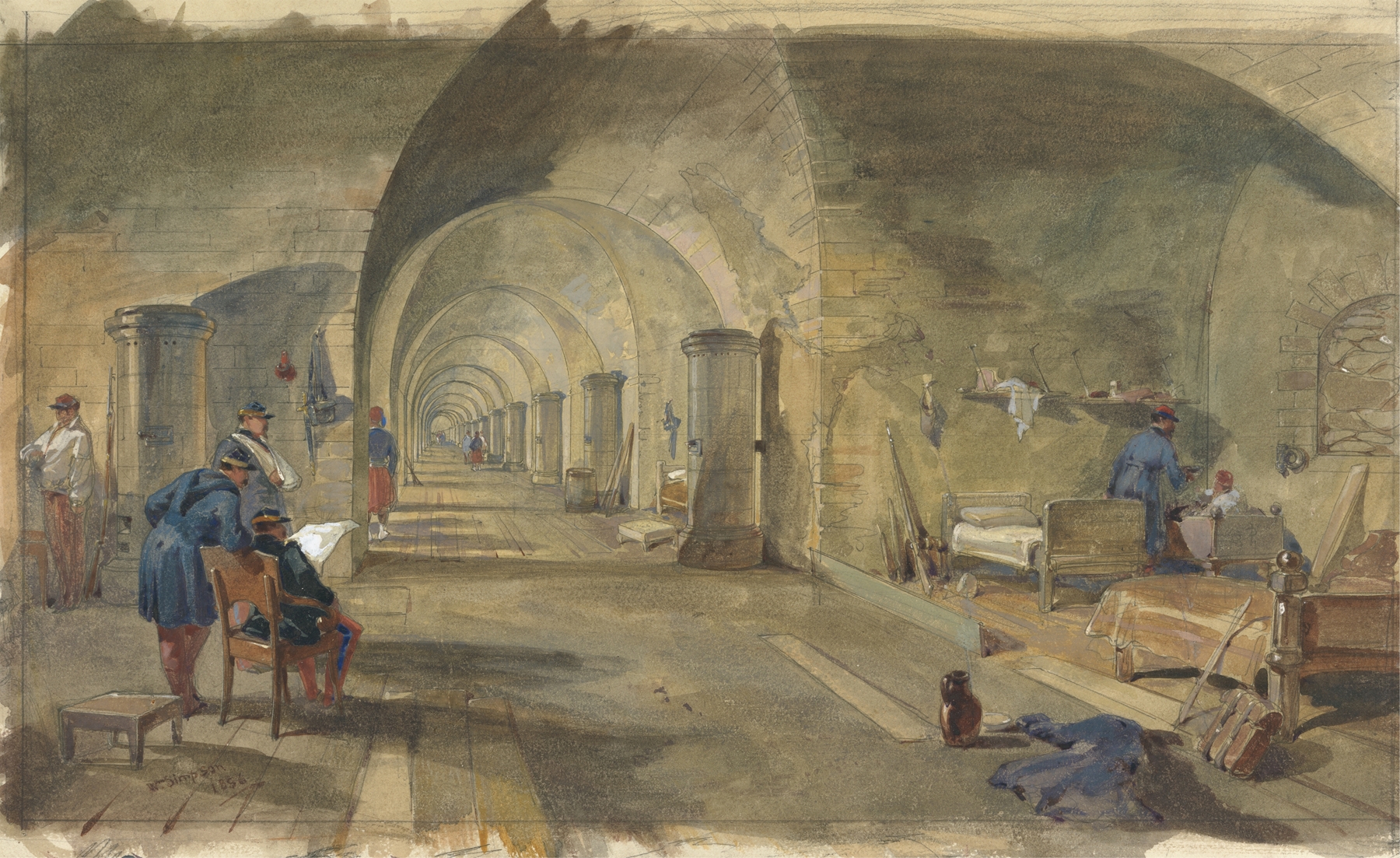 Interior of Fort Nicholas, Sebastopol, Crimea by William Simpson, watercolor on paper