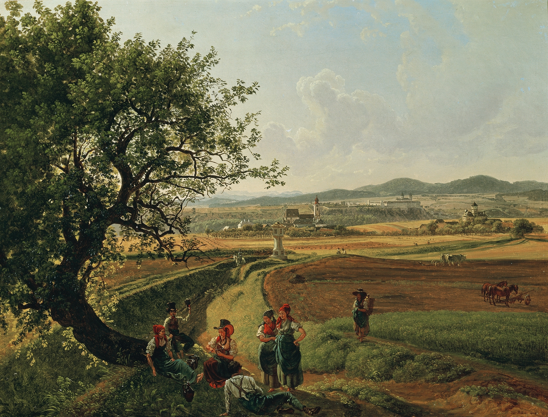 Landscape with castle and river, oil painting by Joseph Rebell
