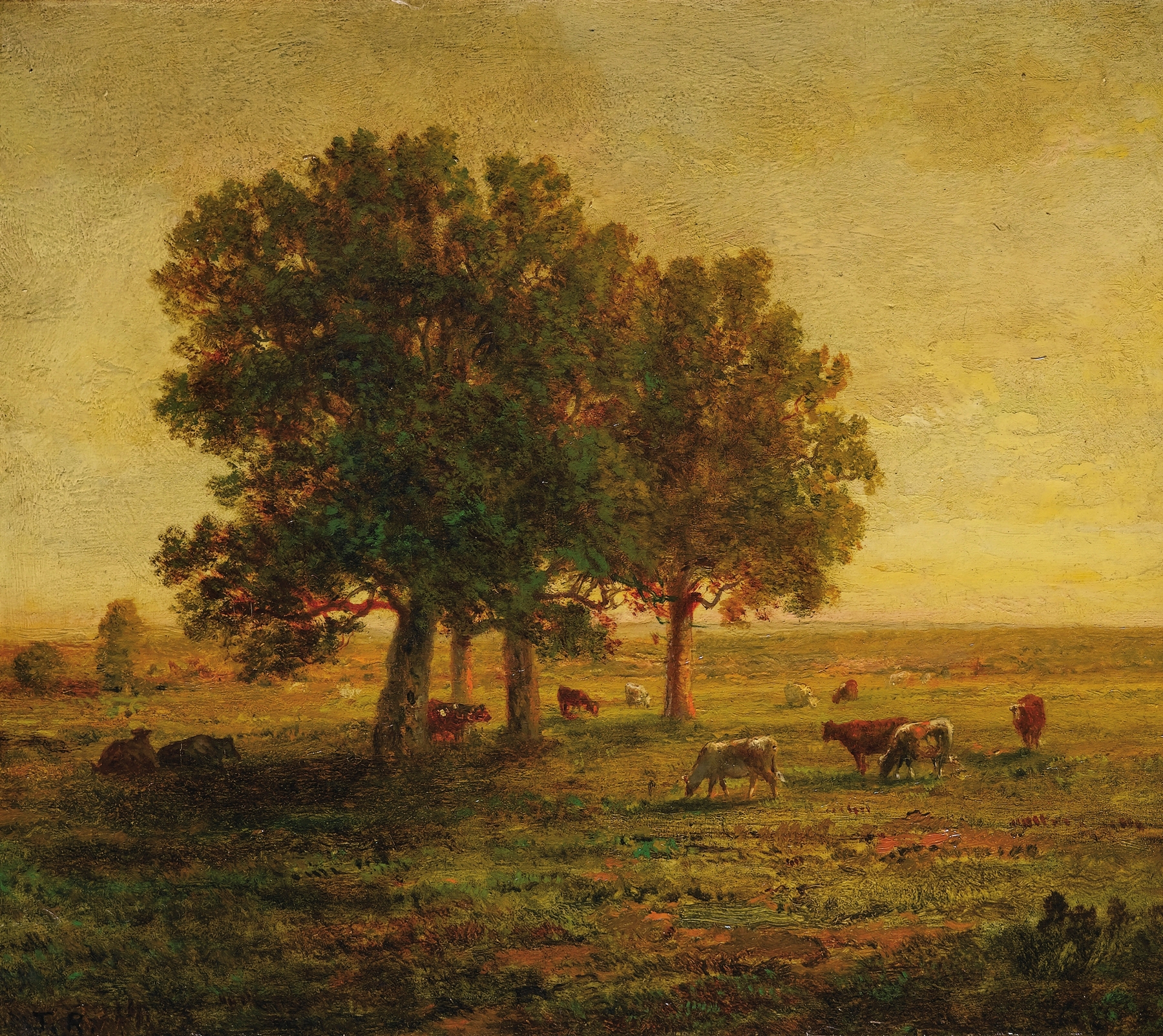 Landscape with cows under oak trees, oil painting by Théodore Rousseau