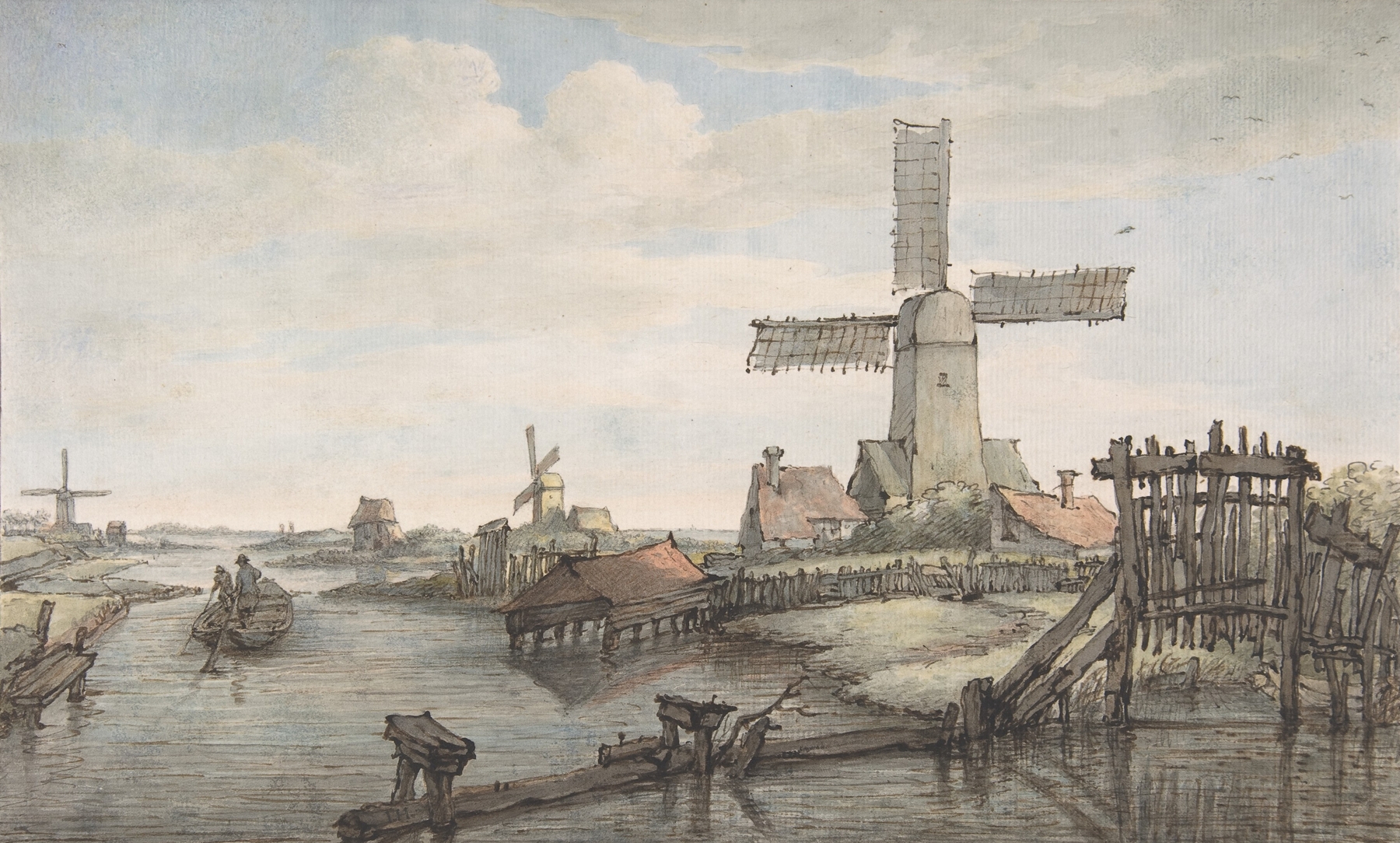 View of a Canal with Three Windmills, by Jan Hulswit, public domain