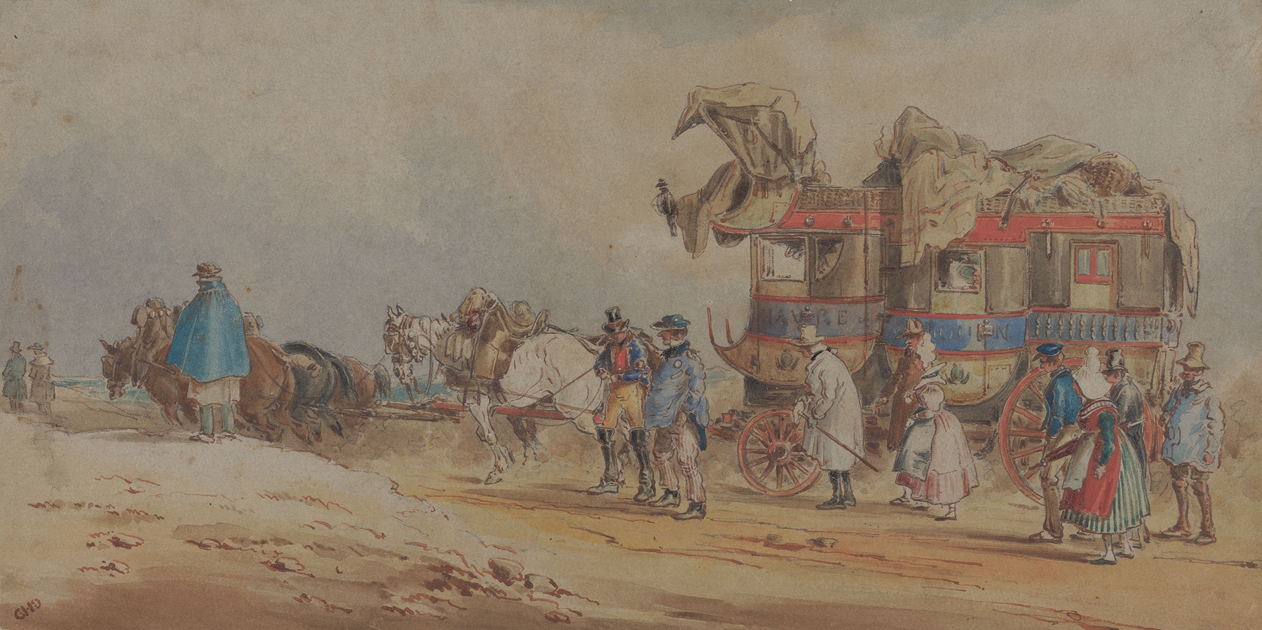 A French Diligence of 1830 by Charles Cooper Henderson, depicting a diligence in a landscape, unknown medium.