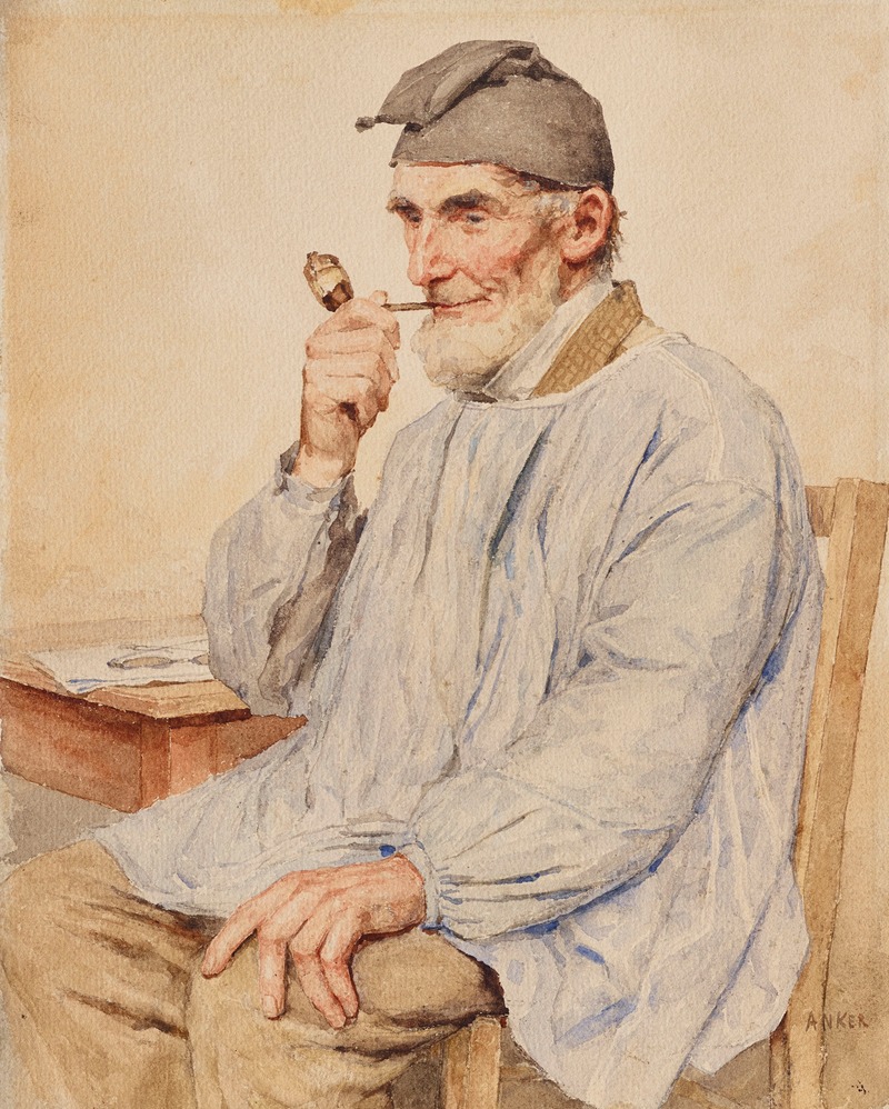 A seated farmer with a pipe, capturing rural life.