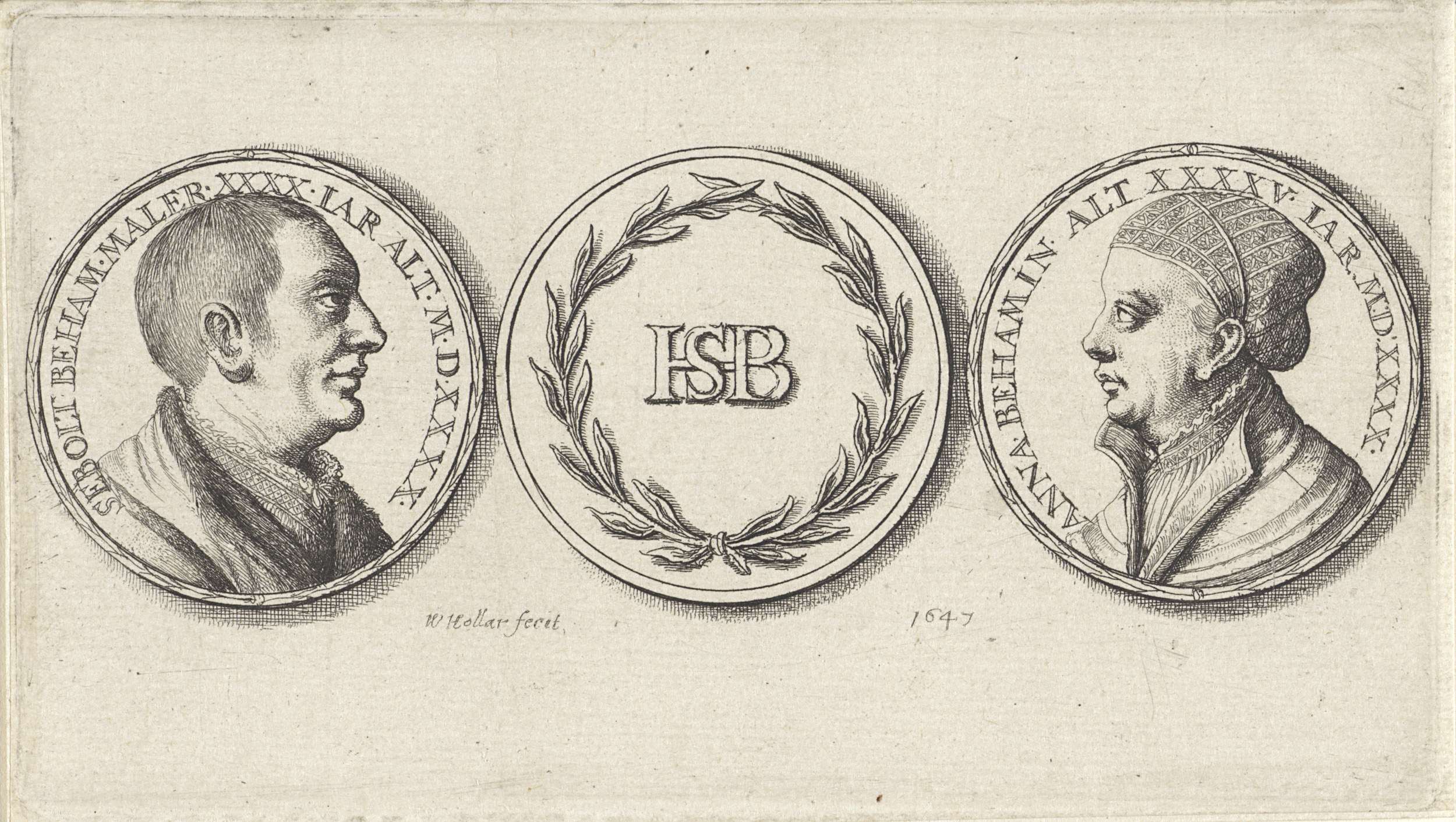 Etching by Wenceslaus Hollar featuring portraits of Hans Sebald Beham and Anna Beham
