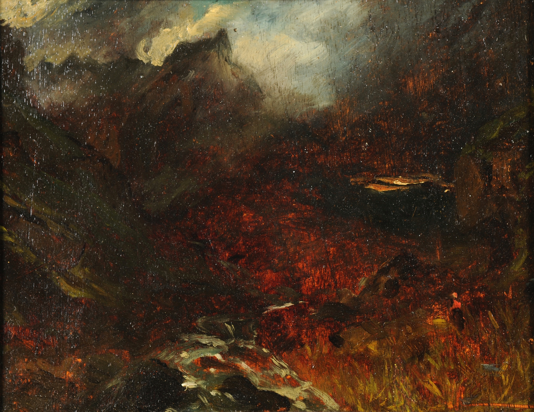 Landscape of a valley with cliffs and sunlight, oil painting by Paul Huet