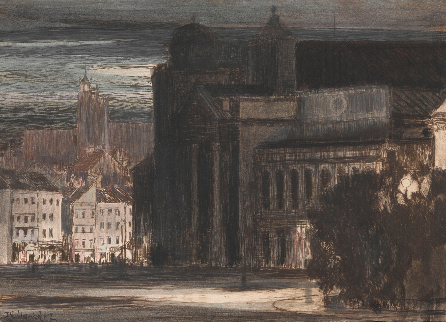 View of the Church of St. Anna and the Castle Square in Warsaw, oil painting by Feliks Jabłczyński