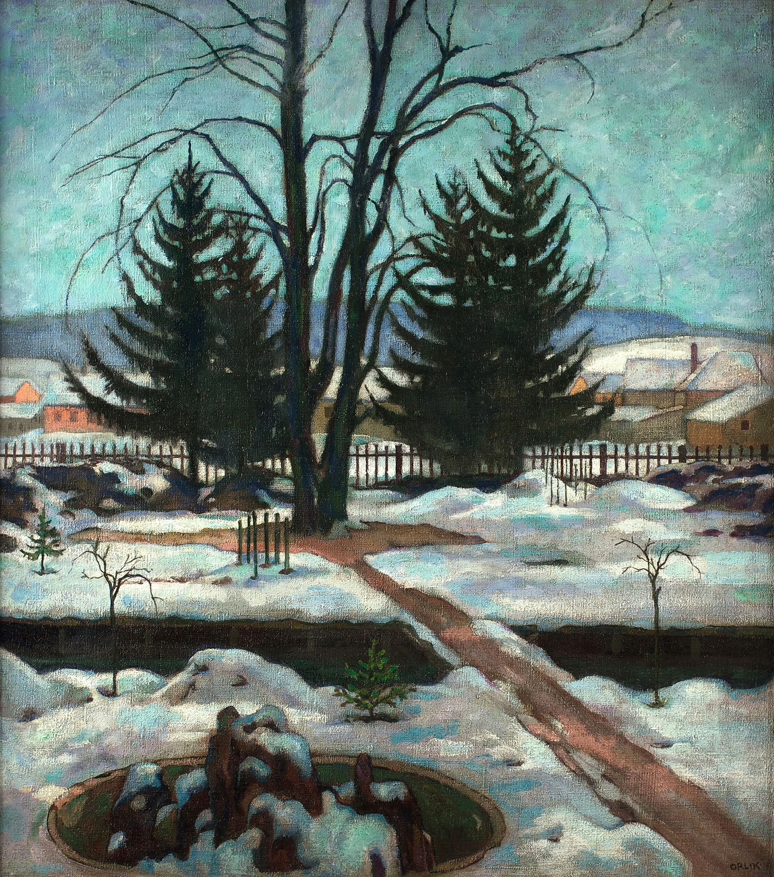 Winter landscape with snow and soft light by Emil Orlik