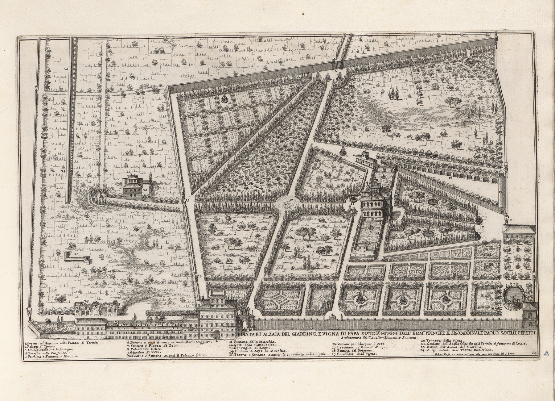 Li giardini di Roma: con le loro piante, alzate e vedvte in prospettiva Pl.13, by Giovanni Battista Falda, public domain