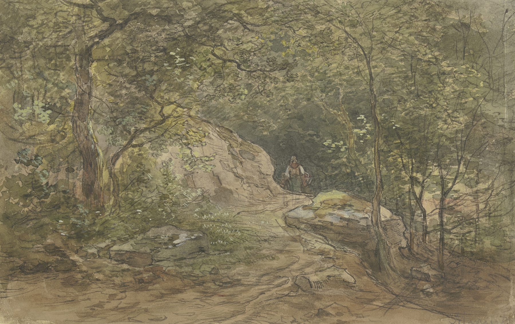 Fahrweg durch einen Buchenwald by Anton Burger, oil painting depicting a path through a beech forest.
