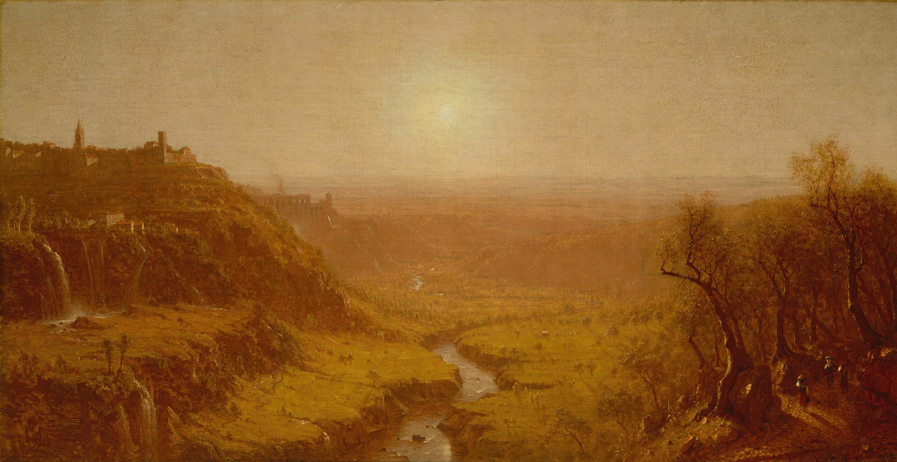 Tivoli by Sanford Robinson Gifford, oil on canvas depicting a serene landscape with trees and distant hills.