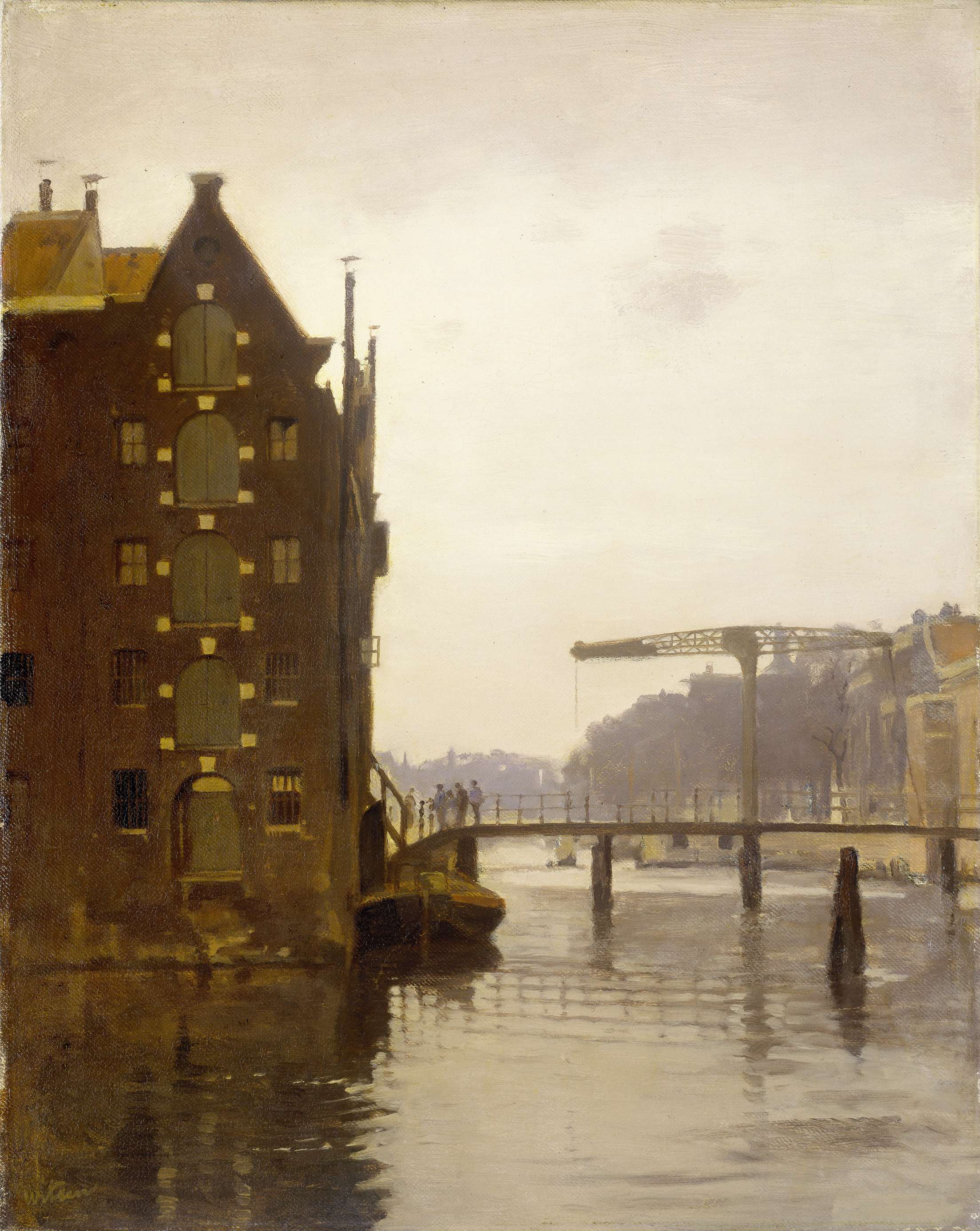 Gezicht vanaf de Rapenburgwal op de Peperbrug en het pakhuis Sweeden, by Willem Witsen, public domain