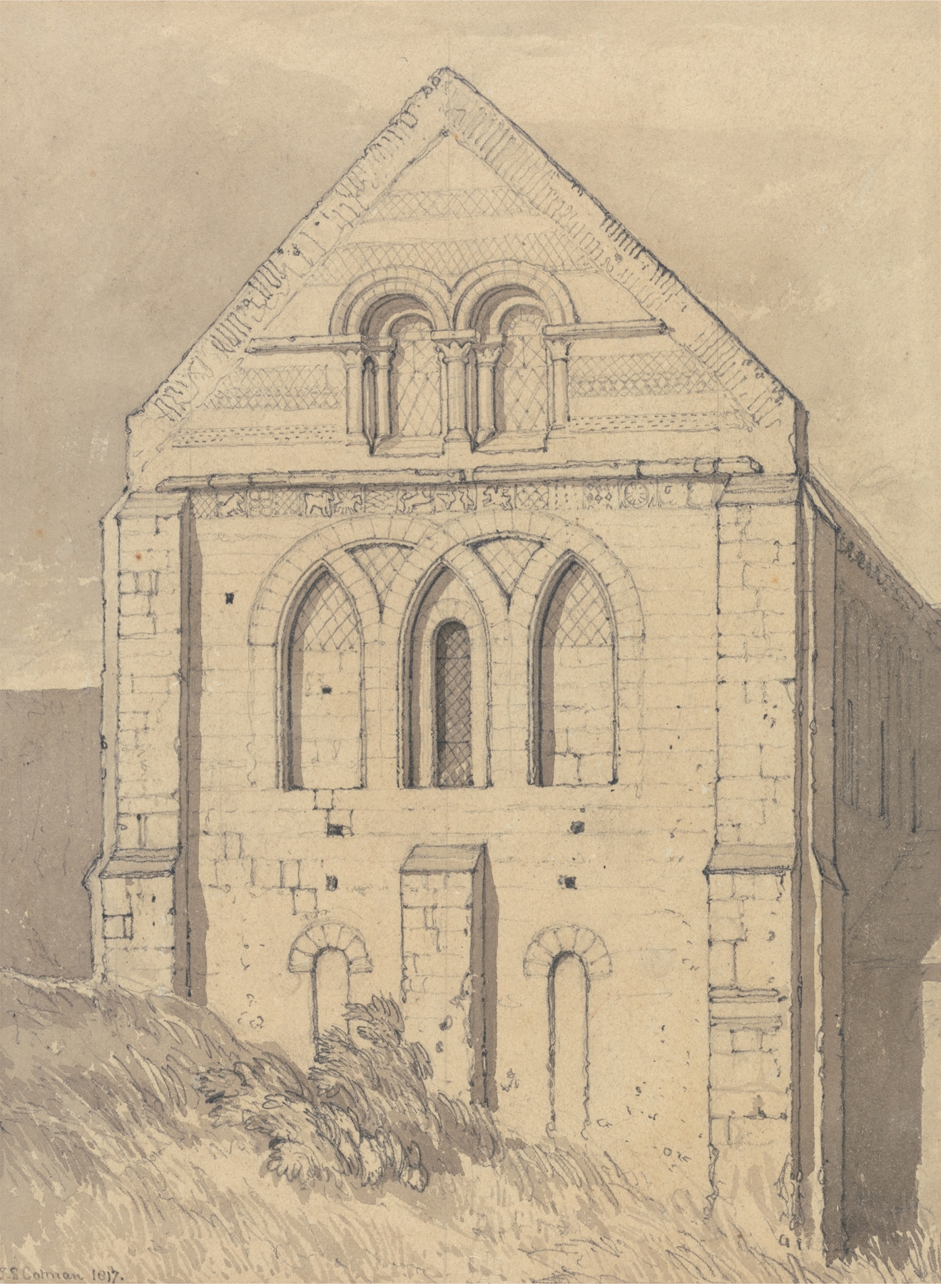 Interior of Church of Graville, watercolor on paper by John Sell Cotman