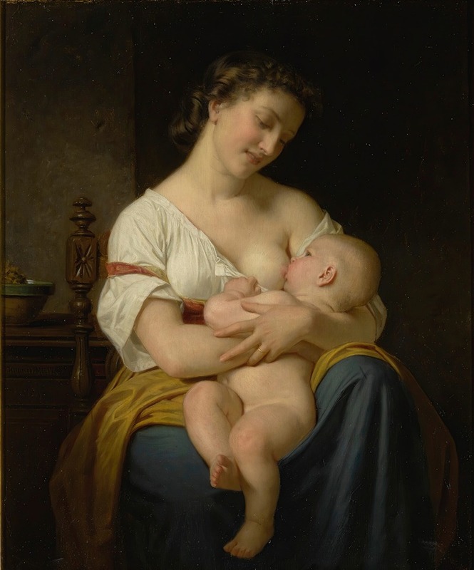 A tender portrayal of a mother and child by Hugues Merle.