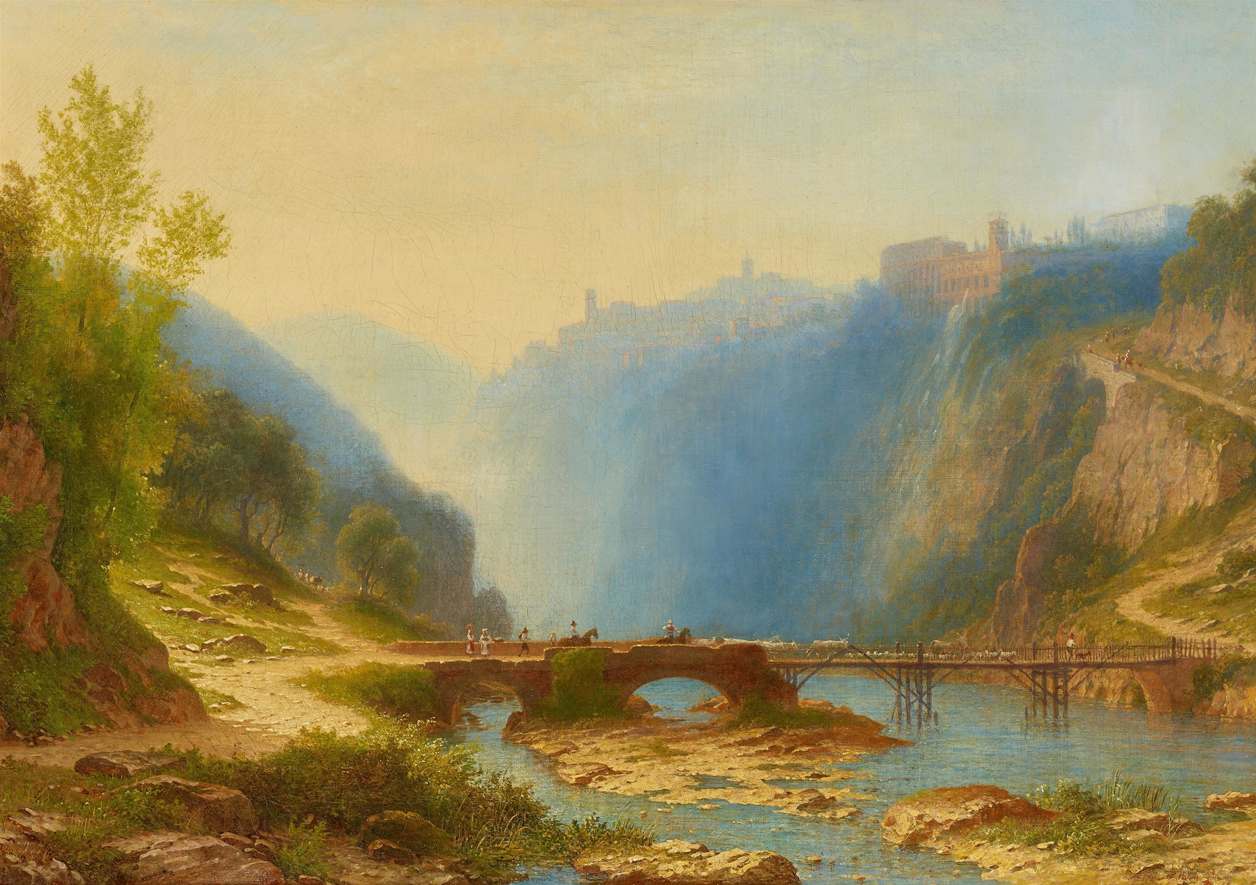 Brücke über den Aniene unterhalb von Tivoli, by Carl Morgenstern, public domain