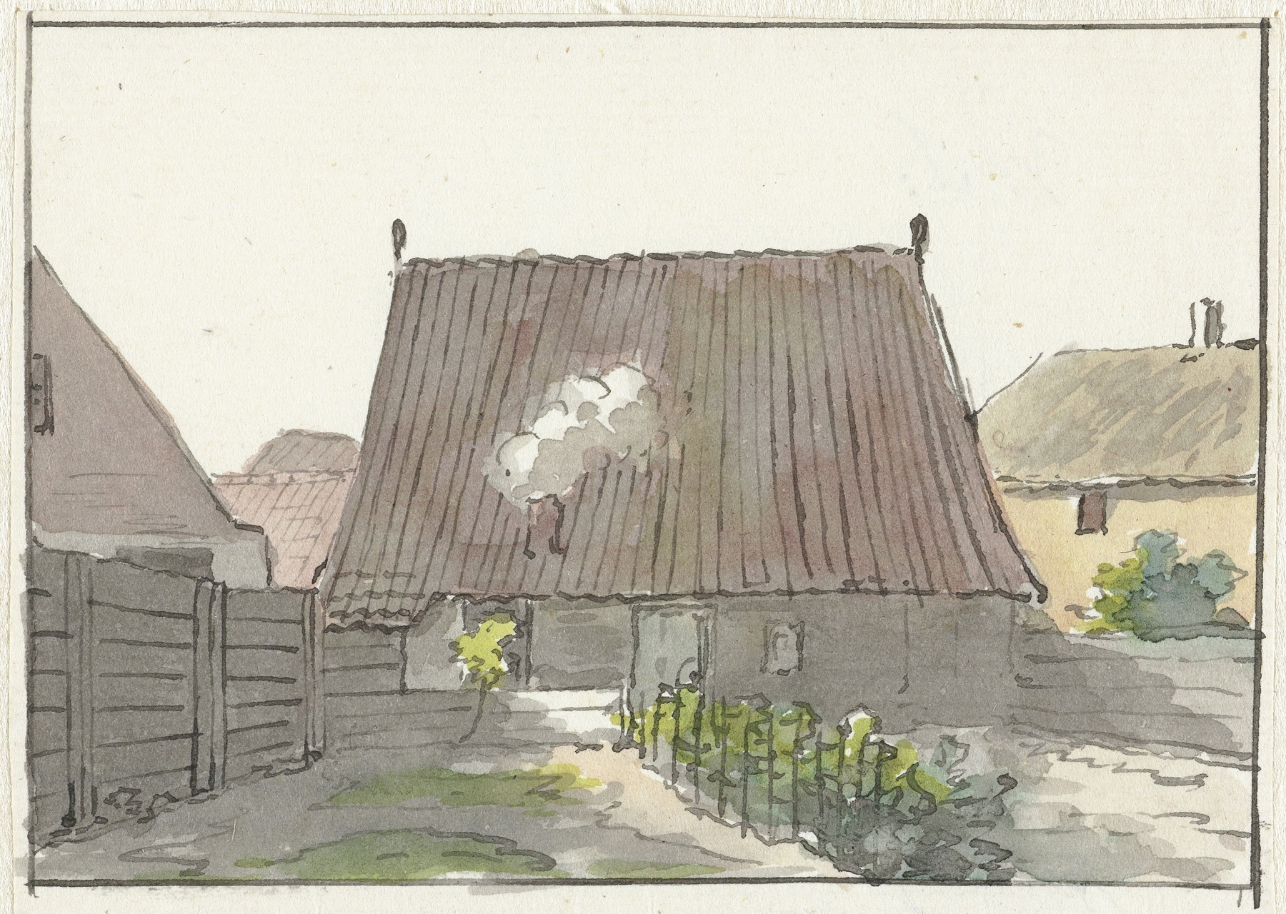 Huis met achtertuin by Pieter Bartholomeusz. Barbiers, oil on canvas depicting a tranquil garden with a house.