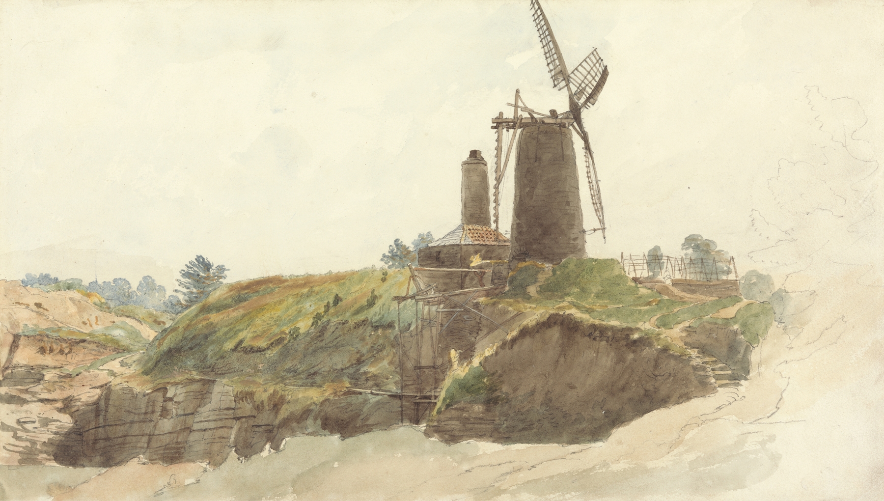 Landscape with windmill, oil on canvas by Thomas Creswick