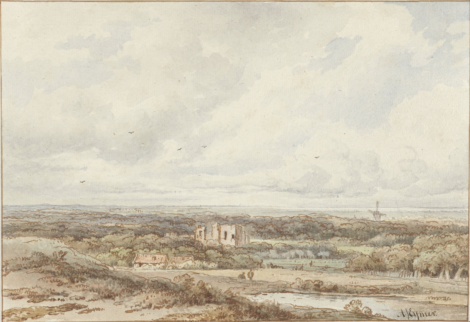 Landscape with dunes and the ruins of Brederode by Arnoldus Johannes Eymer, medium unknown