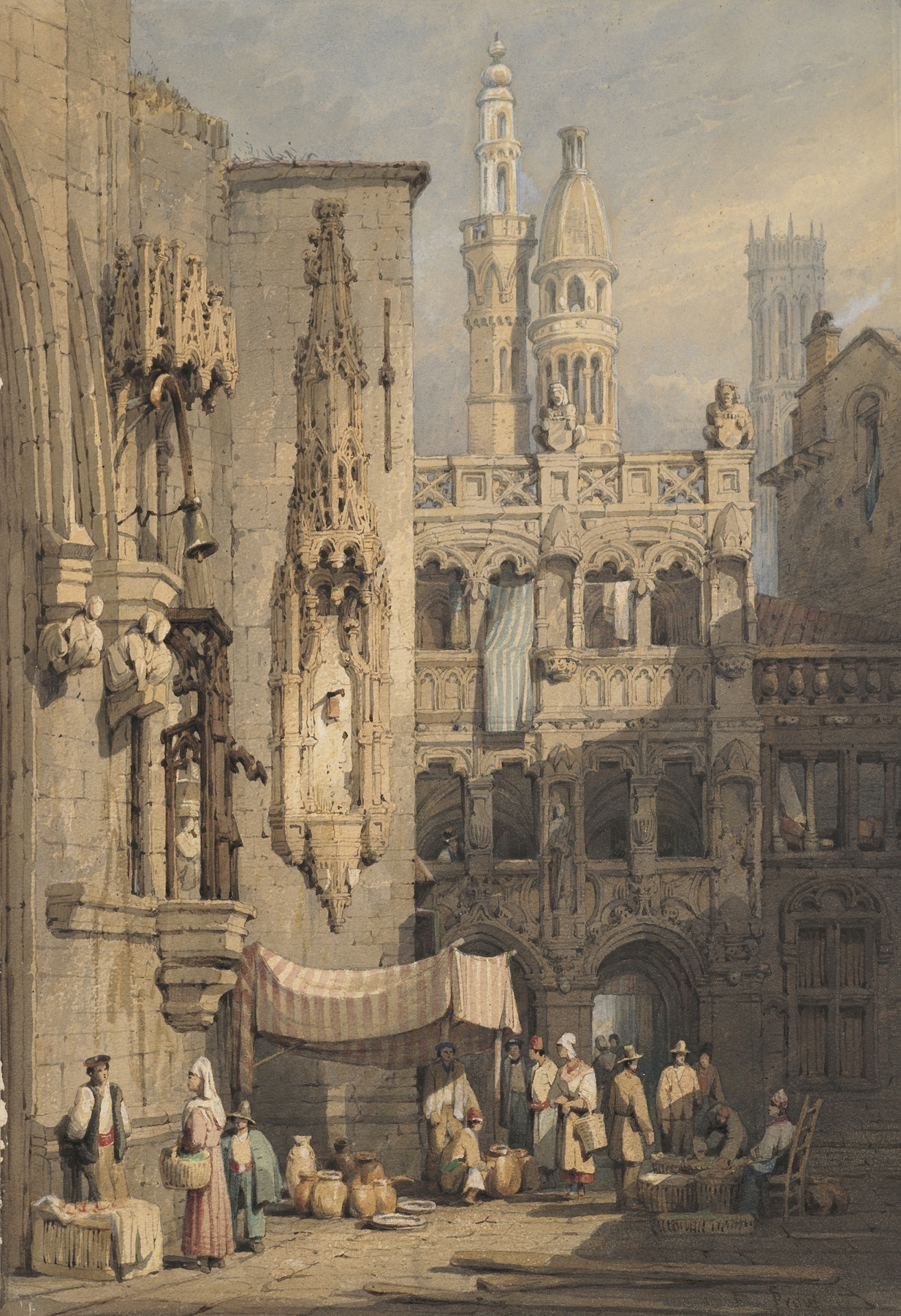 A street, Bruges, by Samuel Prout, public domain