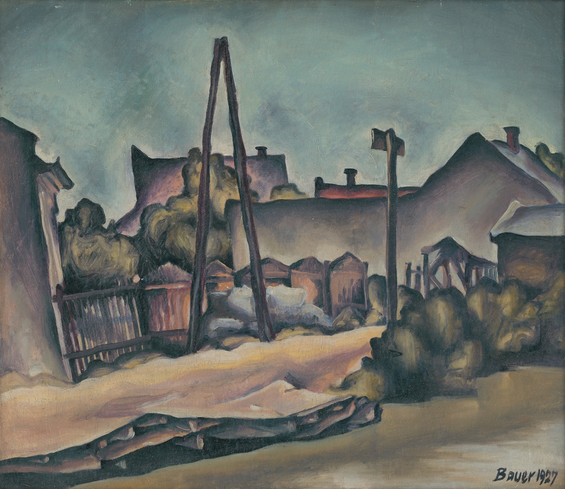 Landscape oil painting by Konštantín Bauer depicting a serene countryside.