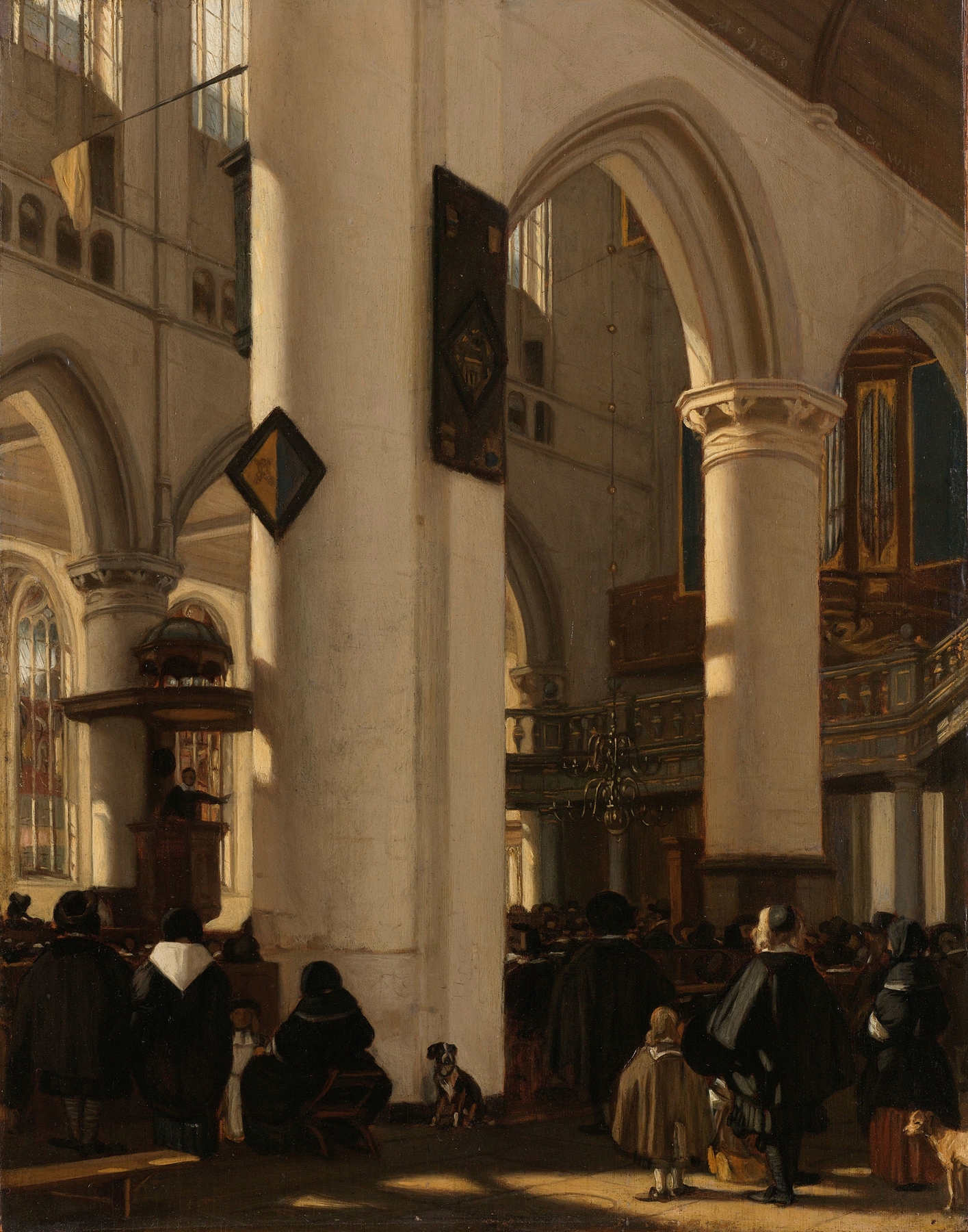 Interior of a Protestant, Gothic Church during a Service, by Emanuel de Witte, public domain