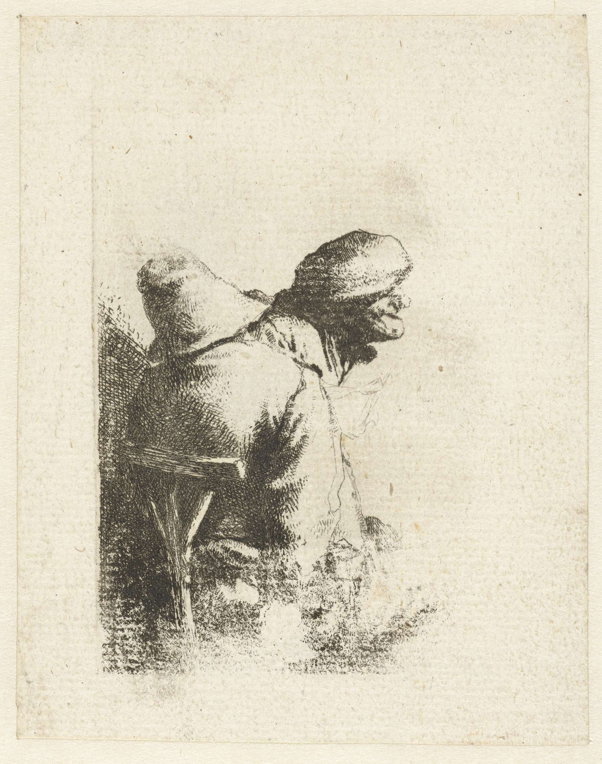Etching by Cornelis Pietersz. Bega depicting a man in a hat, back view.