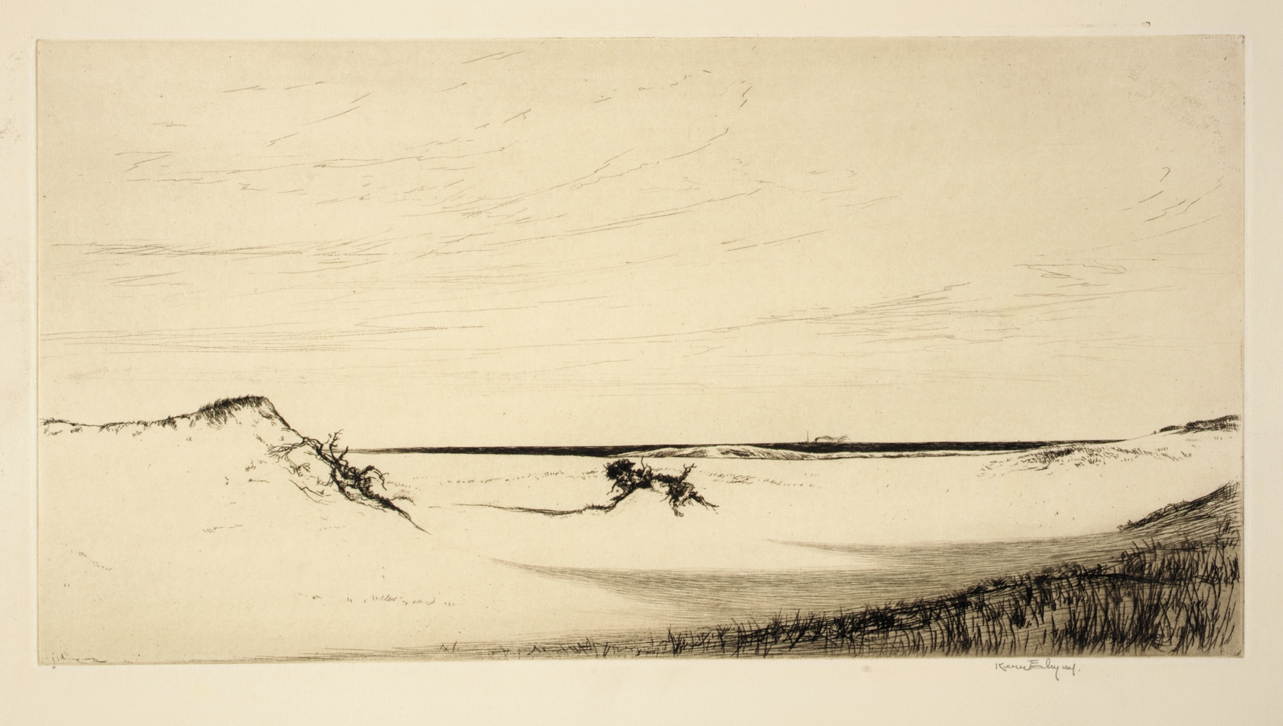 Marine scene of sand and sea by Kerr Eby, 1921, modernism