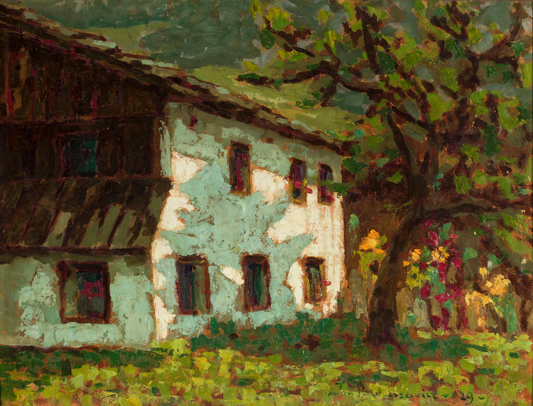 Golden Autumn by Jan Bohuszewicz, oil on canvas depicting a serene autumn landscape.