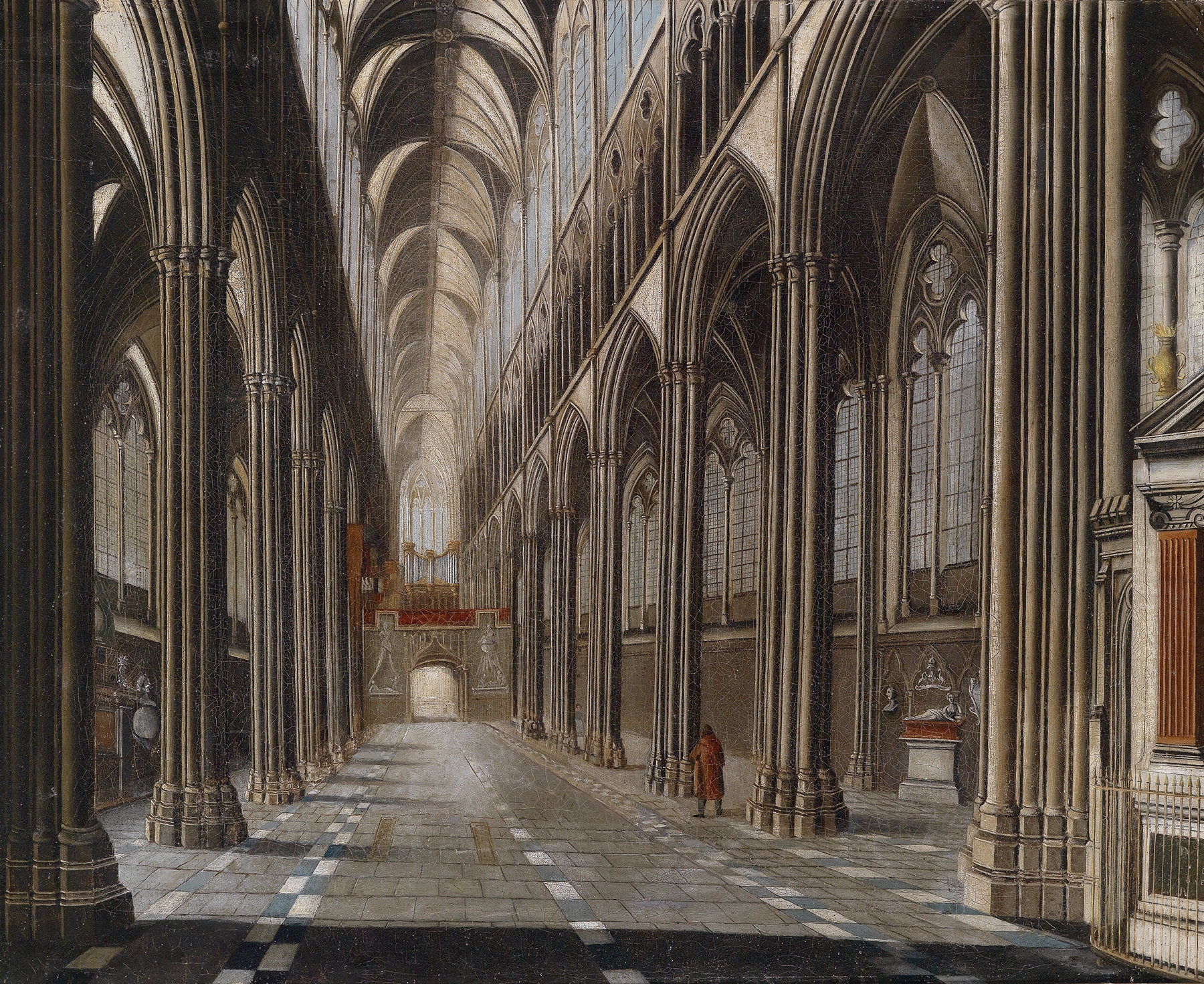 Gothic interior with soaring vaults and stained glass by Christian Stöcklin