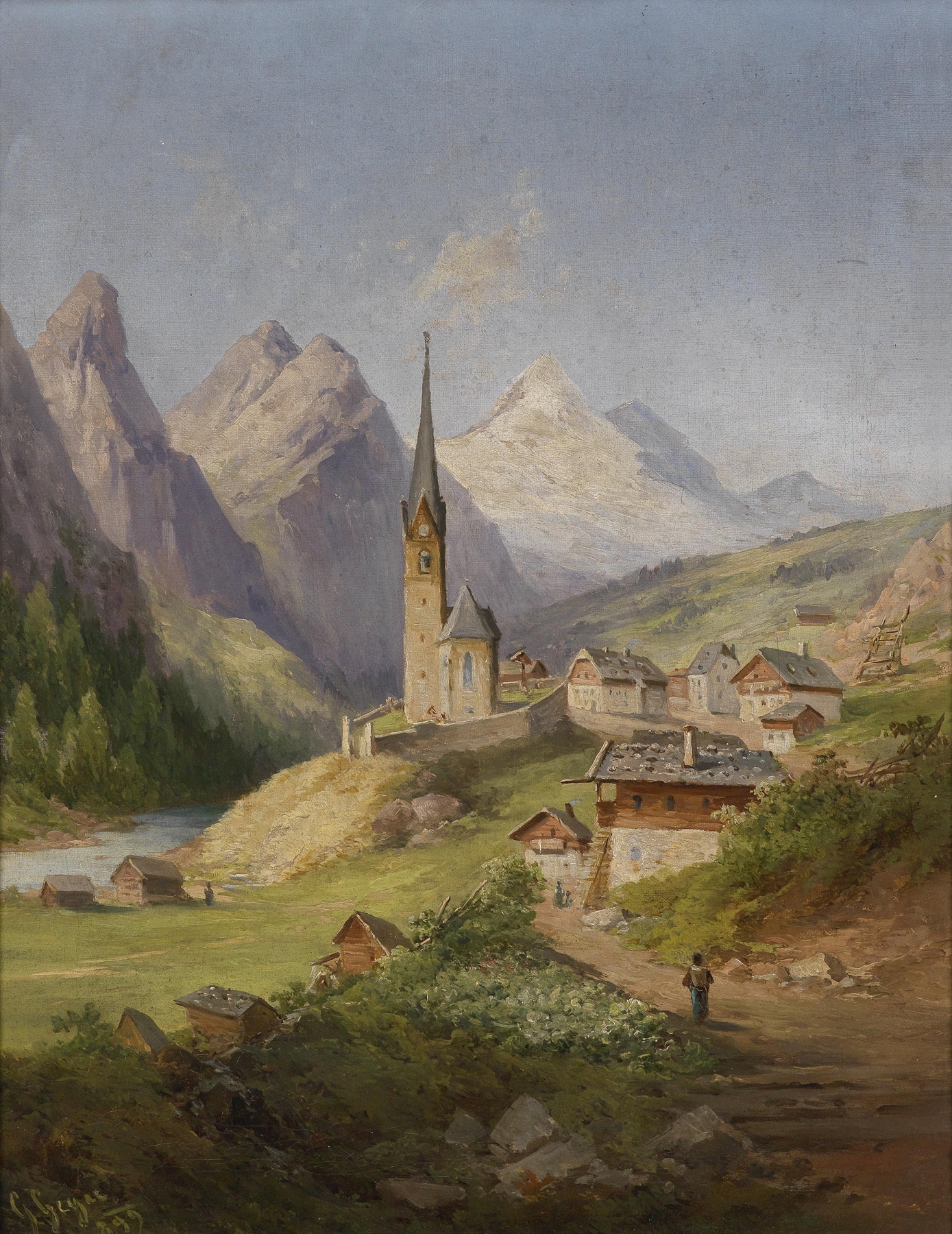 Landscape of Blick auf Heiligenblut by Georg Geyer, oil on canvas