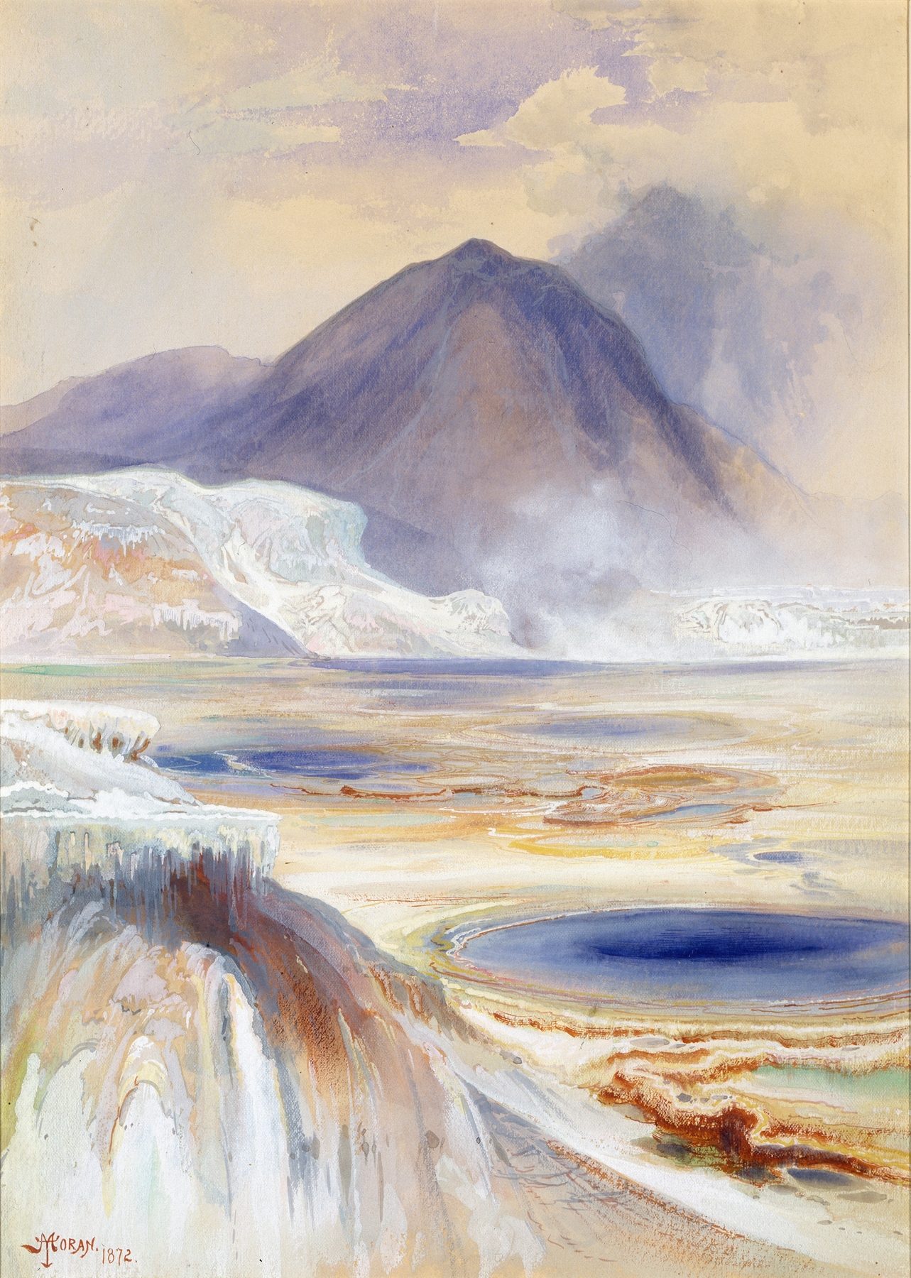 Mammoth Hot Springs, Yellowstone, by Thomas Moran, public domain