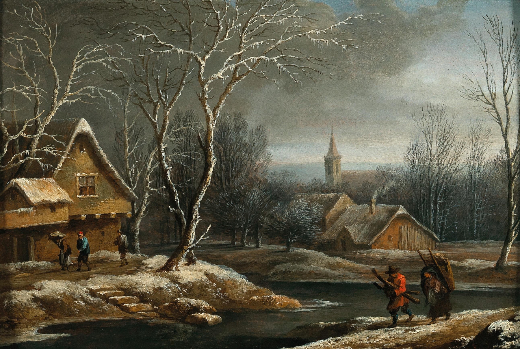 A winter landscape with peasants gathering wood, oil painting by Jacques d'Arthois