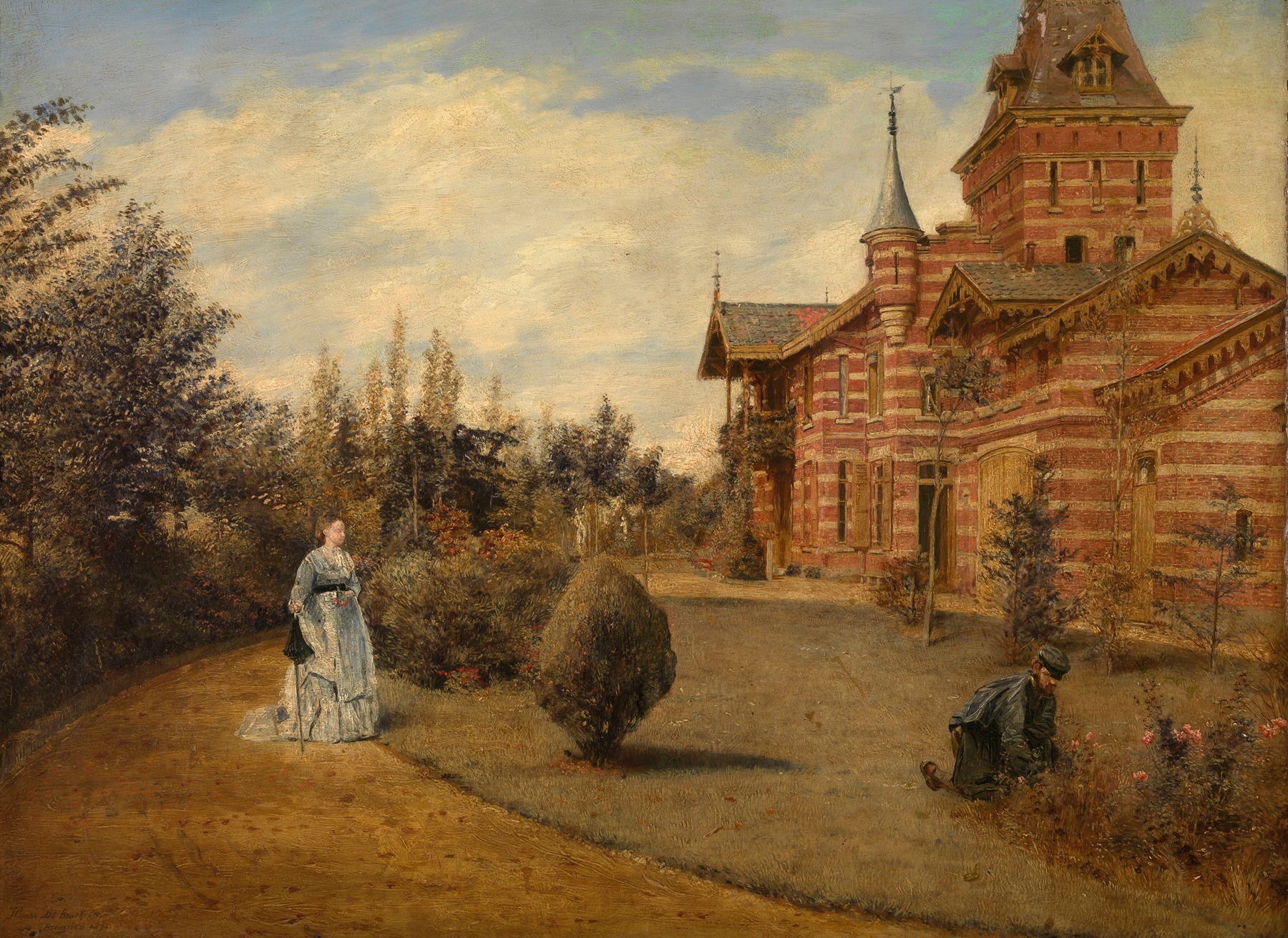 Landscape with a country house surrounded by greenery, oil painting by Henri de Braekeleer