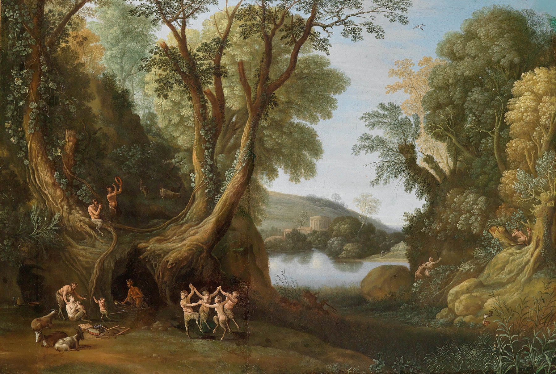 Fauns in a wooded landscape, by Paul Bril, public domain