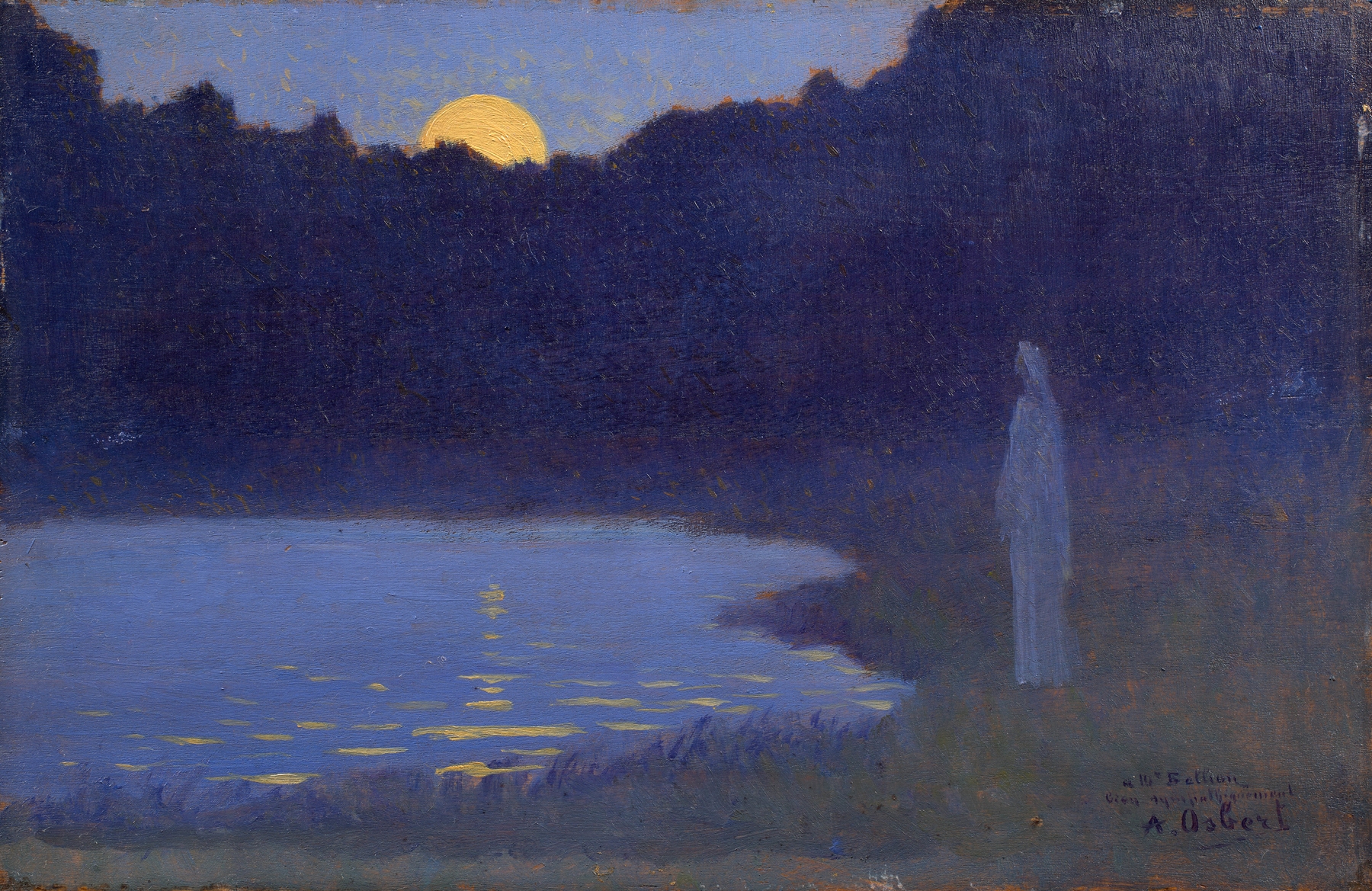 Solitude by Alphonse Osbert, oil on canvas depicting a solitary figure in soft hues.