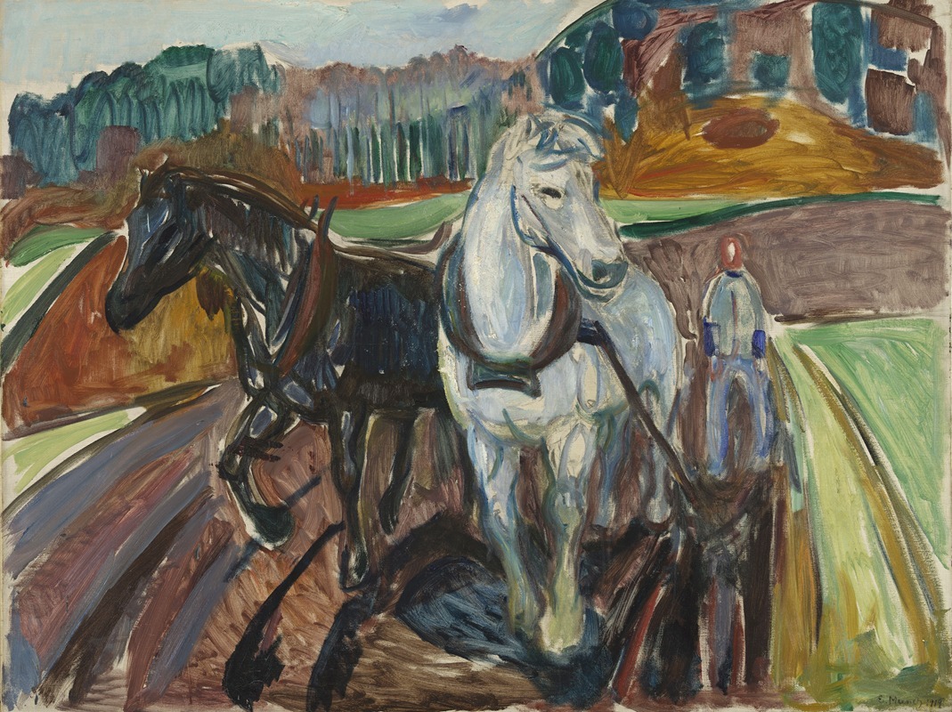 Edvard Munch's *Autumn Ploughing* depicts a rural scene with warm autumn colors.