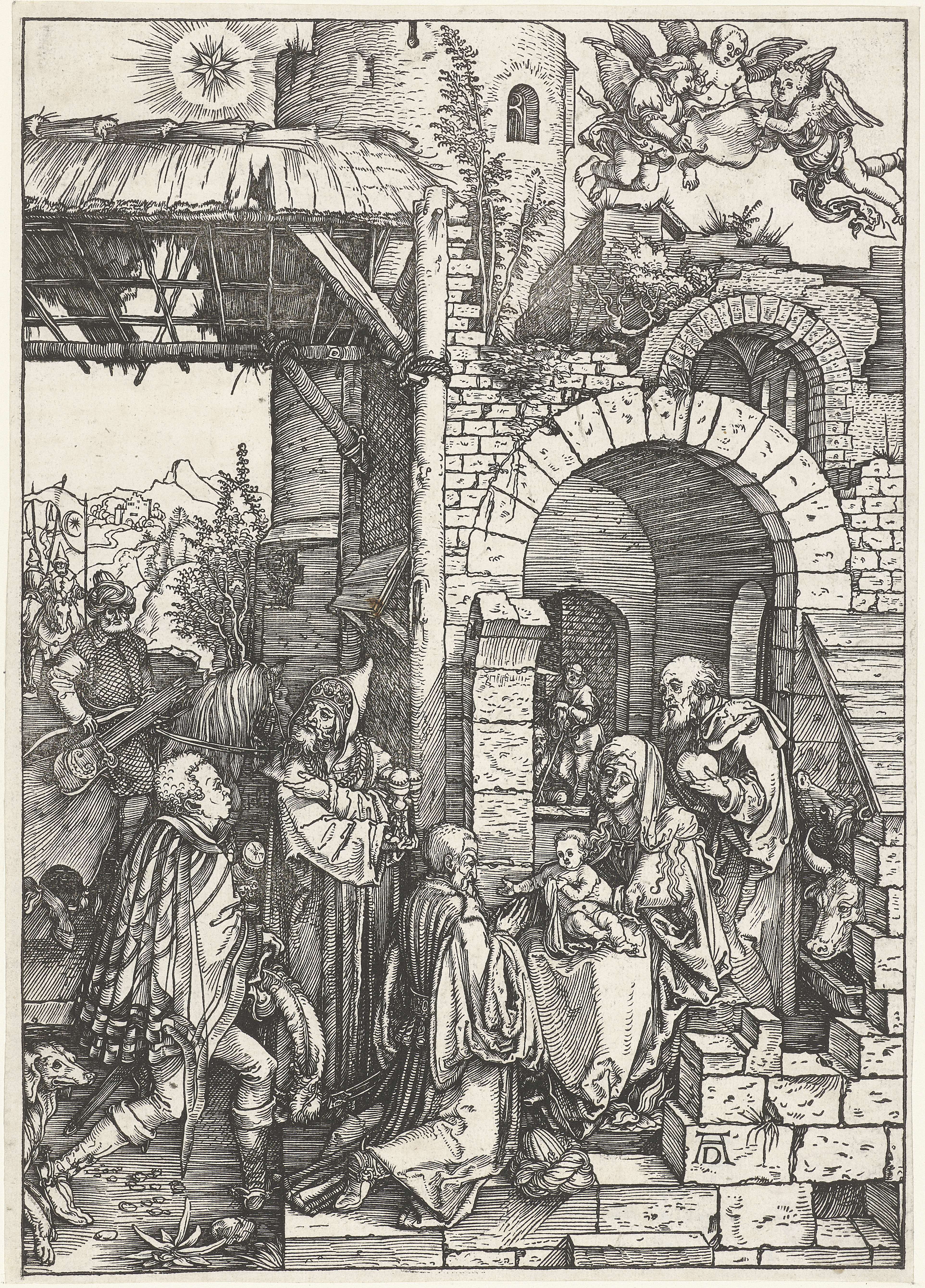 Aanbidding door de koningen, by Albrecht Dürer, public domain