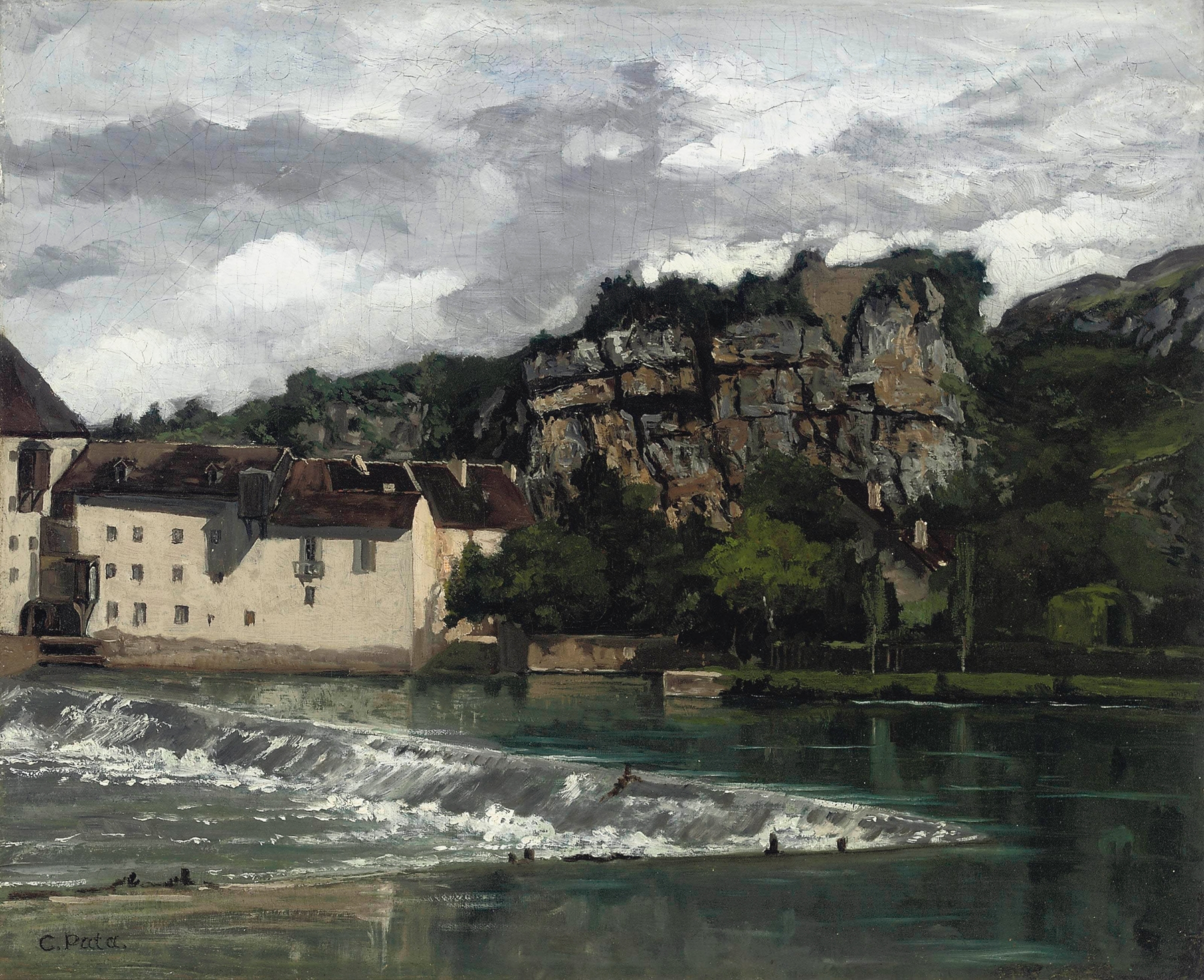 Les falaises à Launde by Cherubino Patà, oil on canvas depicting cliffs and crashing waves.