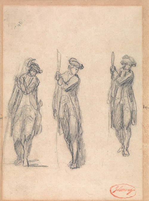 Three sketches by George Romney depict a man in uniform.