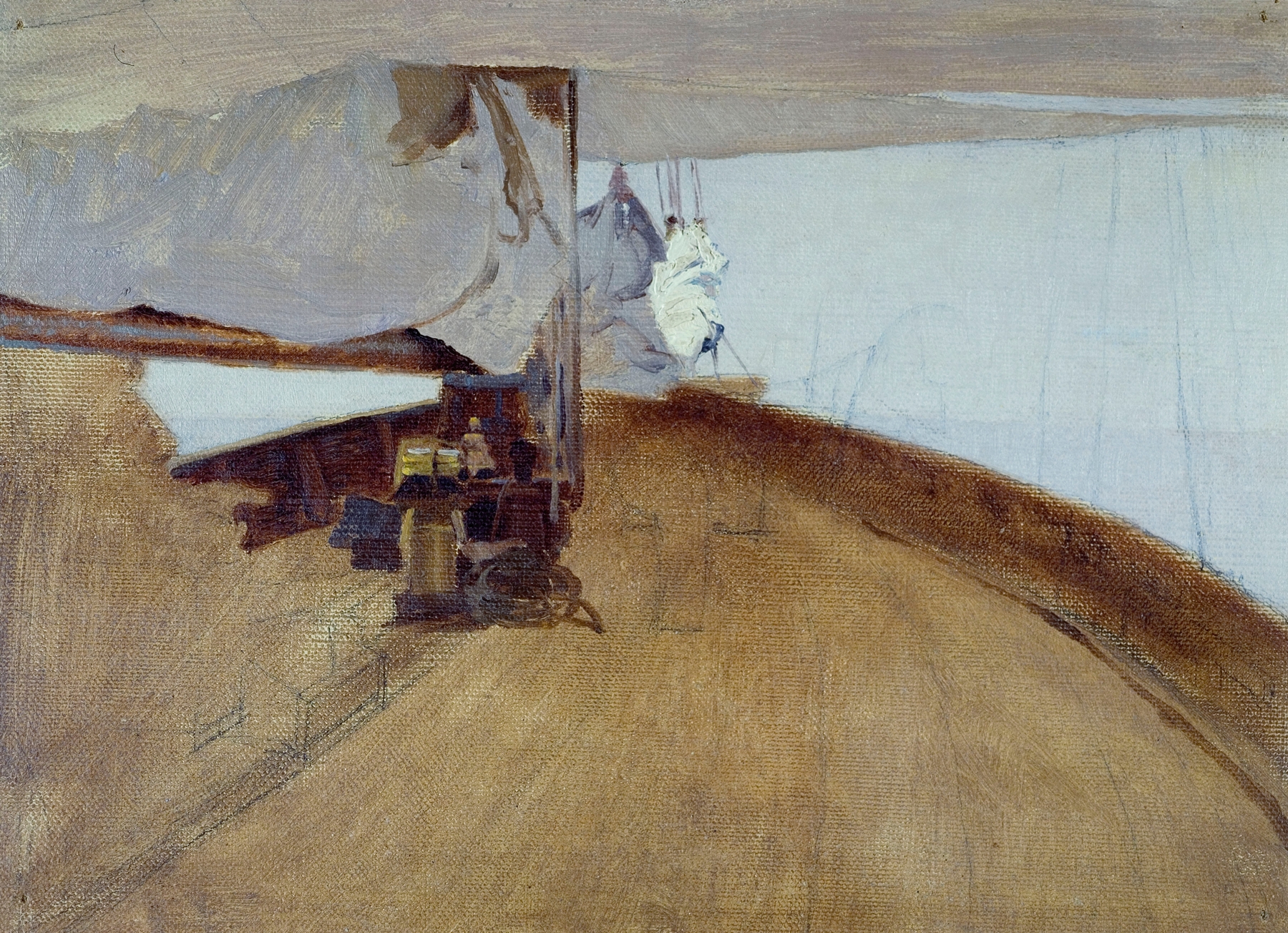 Solitary figure on a bridge in oil on canvas by Henry Brokman