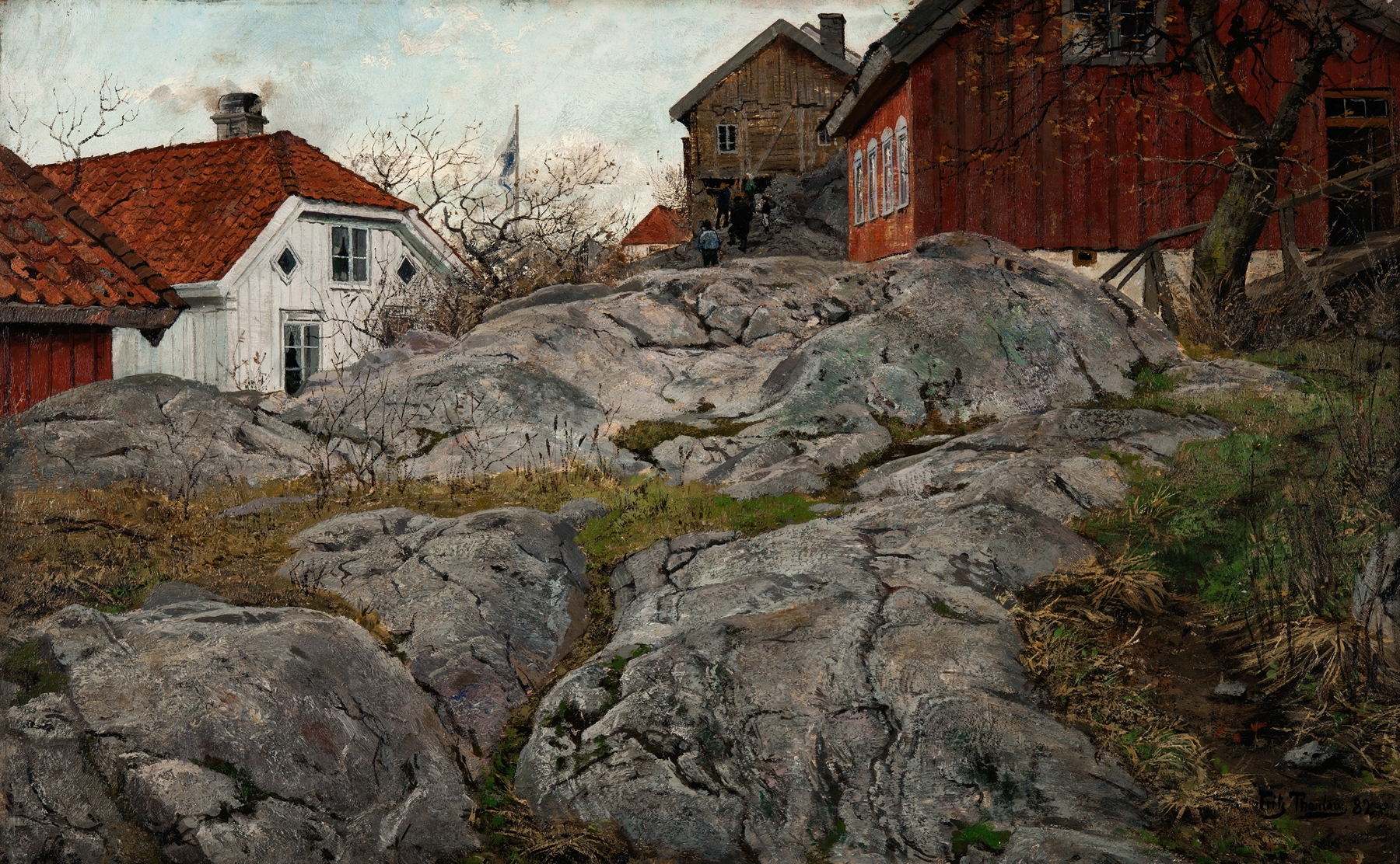 Rock, Motif from Kragerö oil painting by Frits Thaulow depicting rugged rocks and nature